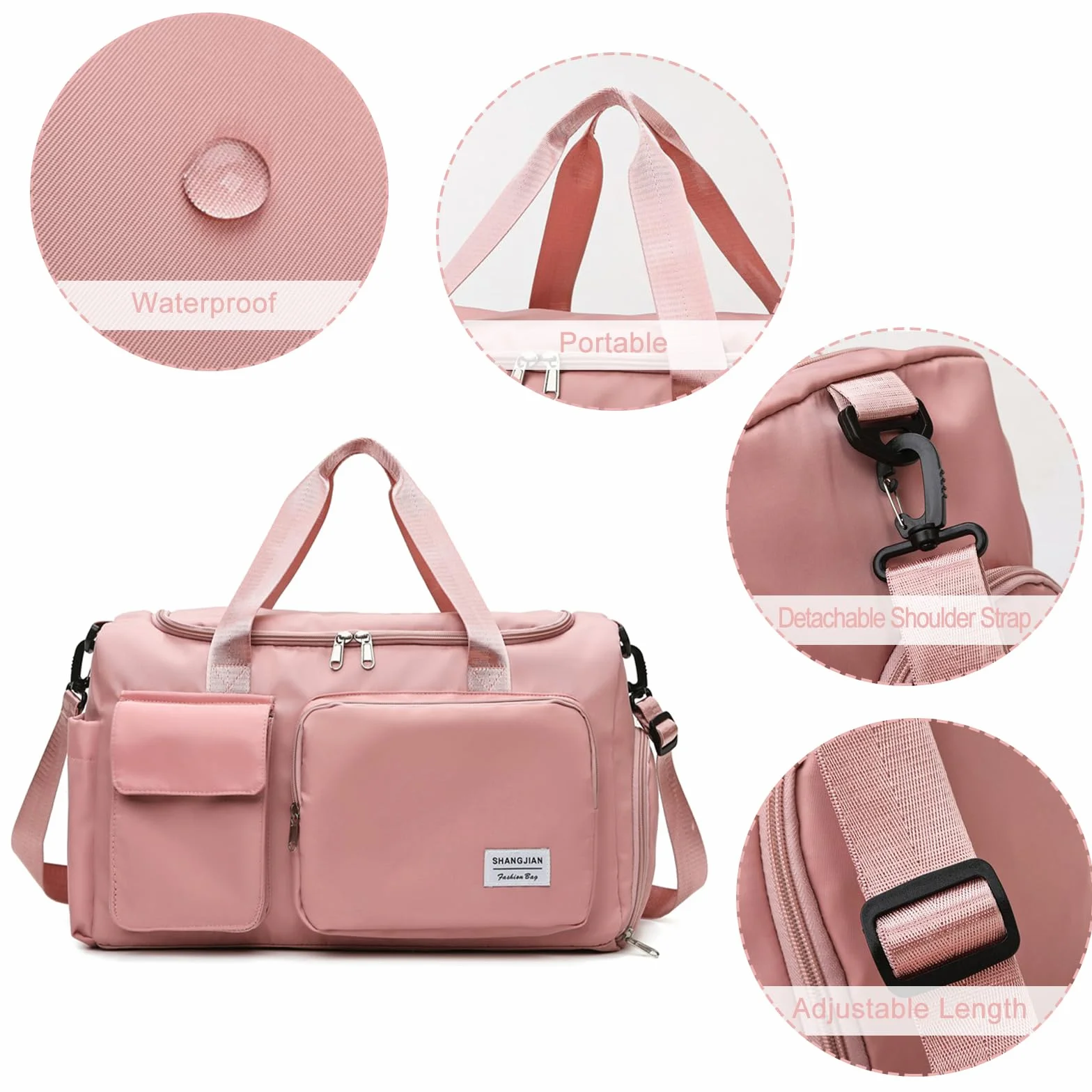 Bolsa de Viaje Plegable Mujer Gran Capacidad Gimnasio con Compartimento Zapatos y Bolsillo Húmedo