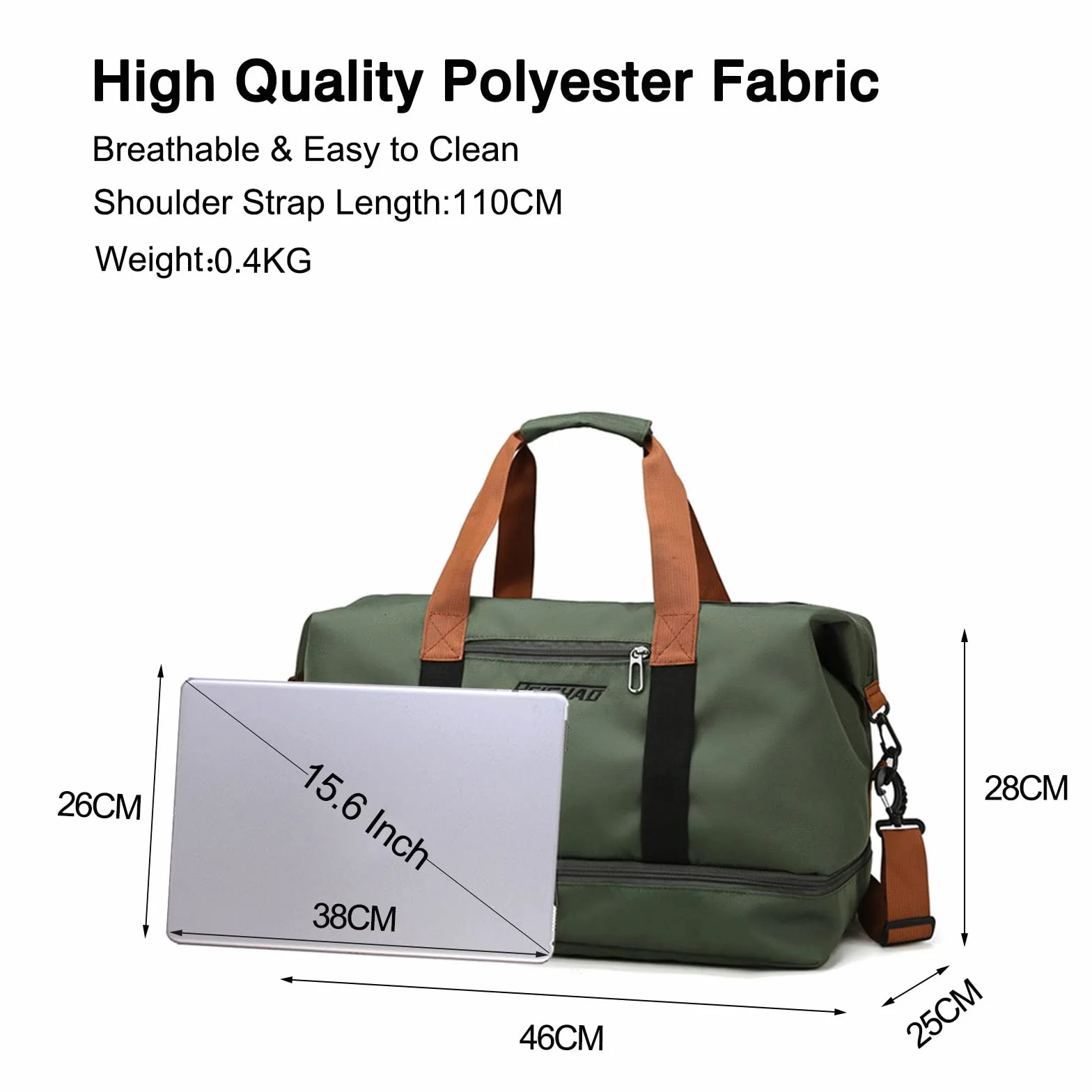 FANDARE Bolsa de Viaje Deportiva Gimnasio Mujer Hombre Fin de Semana Senderismo Maleta de Mano con Bolsillo Húmedo y Compartimento para Zapatos Verde