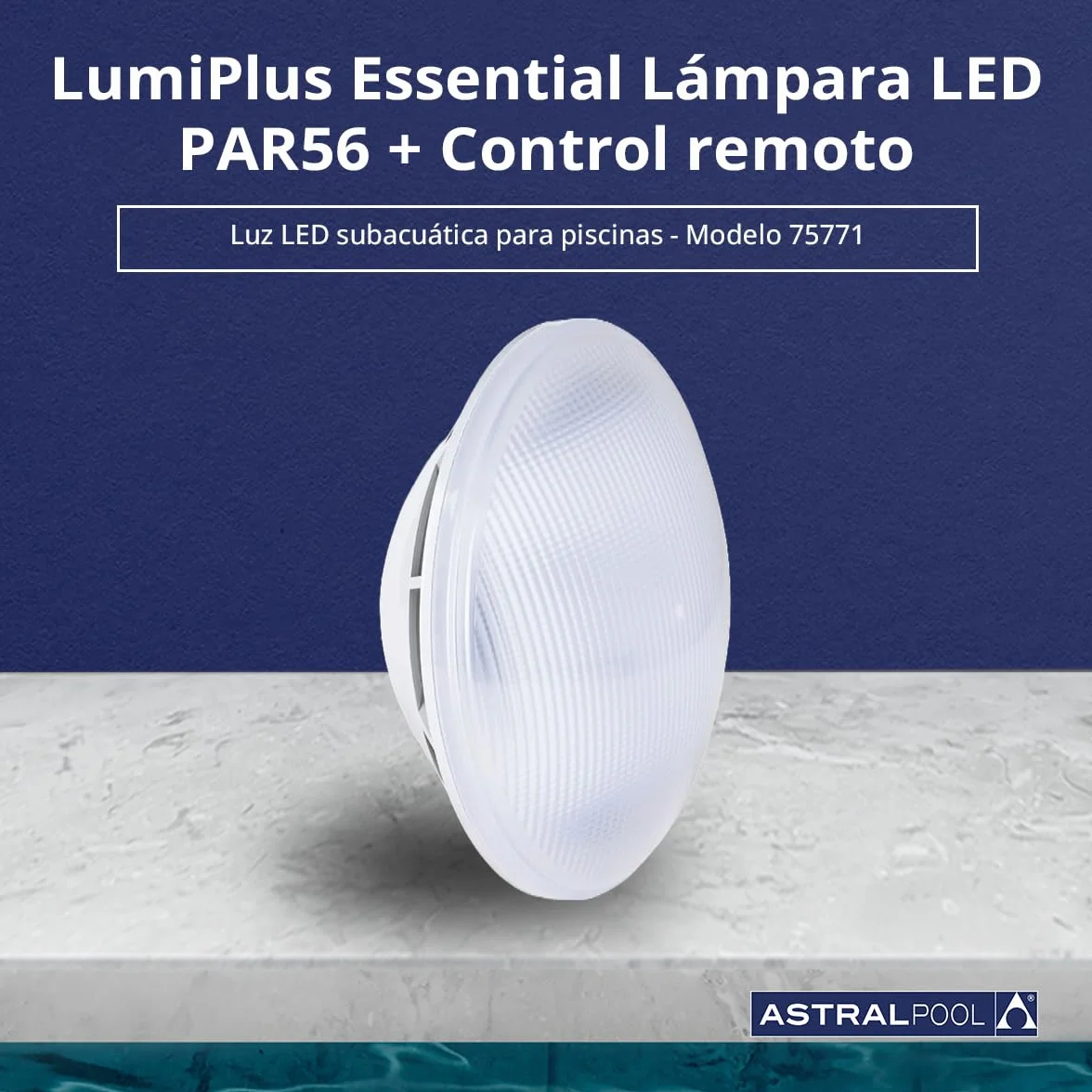 Astralpool Lámpara LED - PAR56 RGB RC1100 + RC Multicolor - Sumergible - Piscinas - 12 Colores, 8 secuencias, 8 velocidades - Incluye Control Remoto
