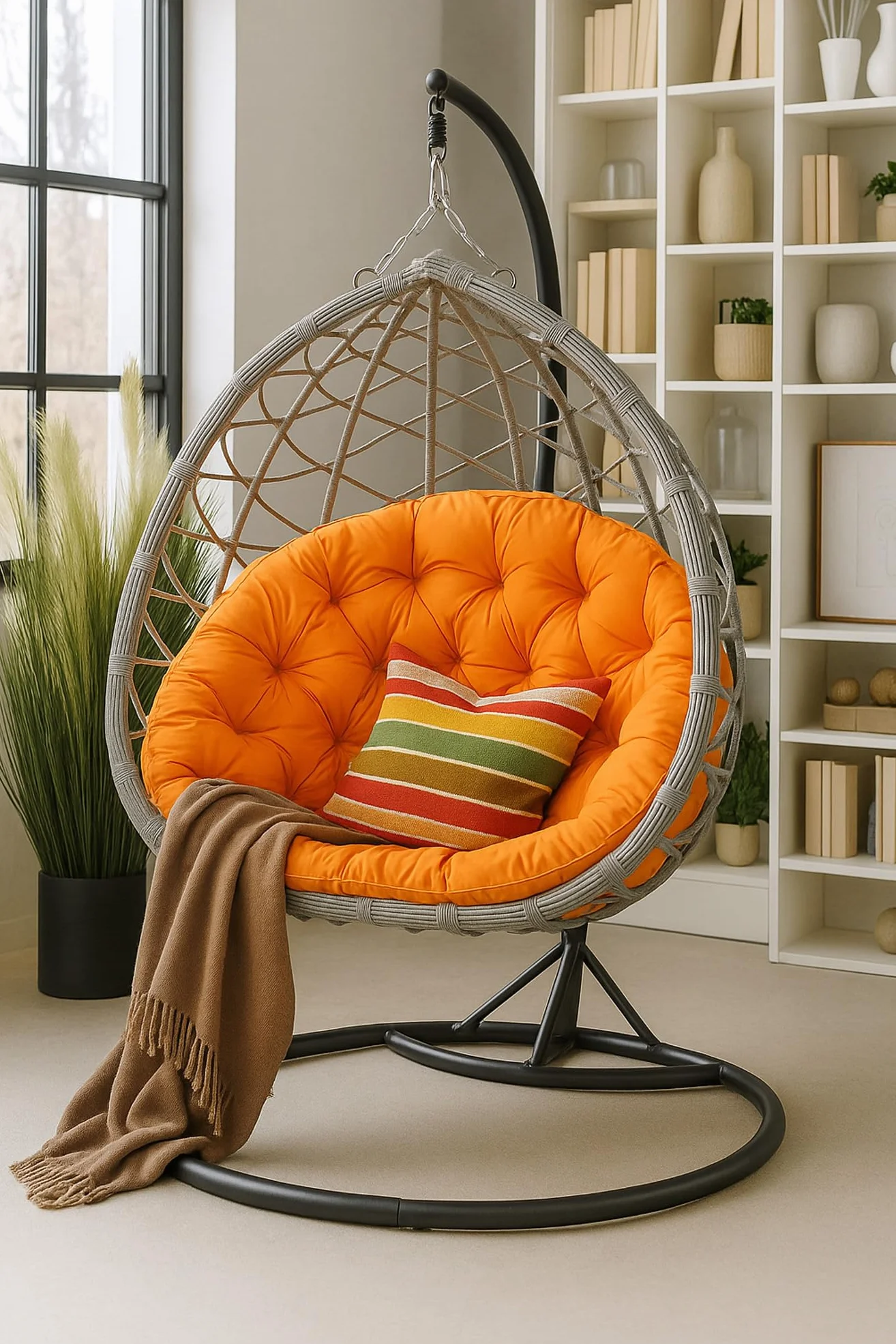 Cojín para sillón colgante, 130 x 100 cm, cojín para cesta colgante, cojín, cesta colgante, cesta de columpio, cojín de respaldo (naranja)