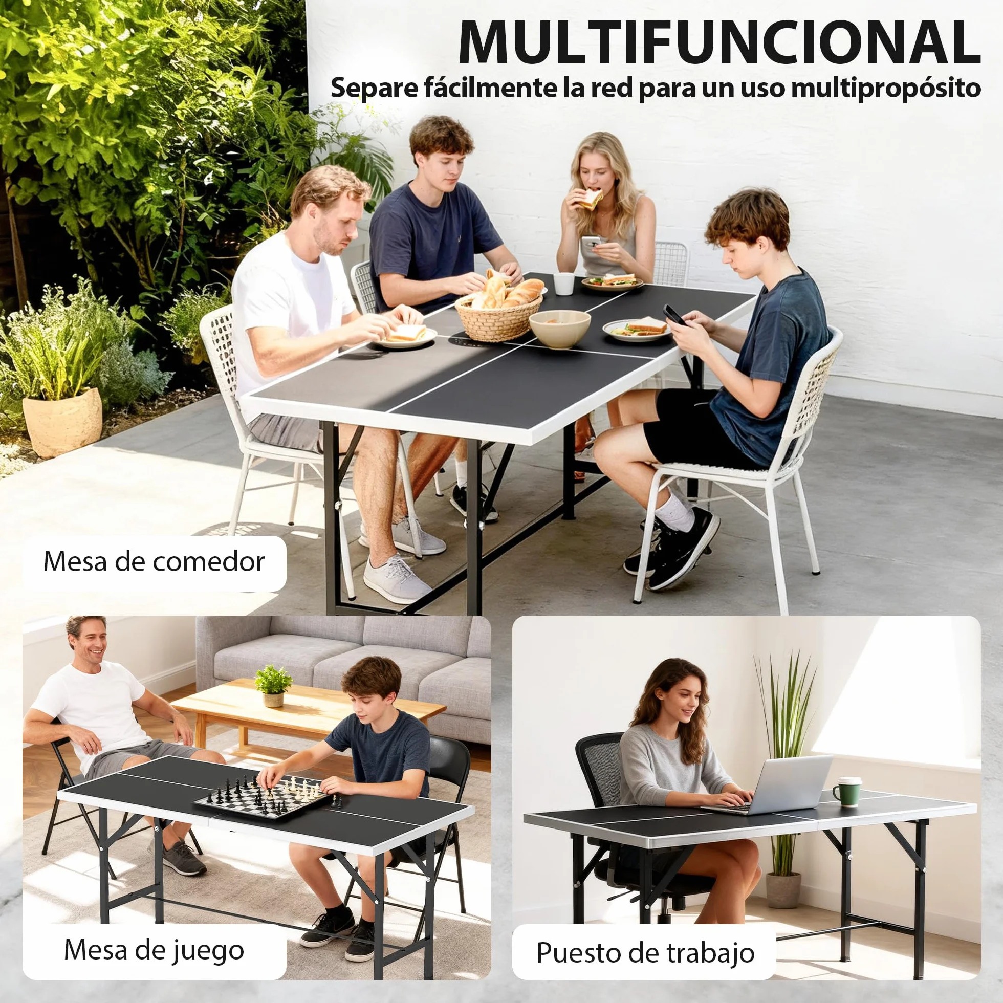 SPORTNOW Mini Mesa de Ping Pong Plegable 152x76x70 cm, Exterior con Red, 2 Raquetas y 3 Pelotas, Negro