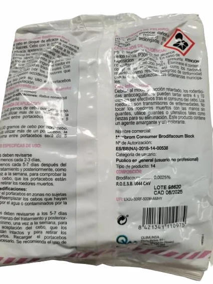 Peyca Raticida en Bloque Azul MURIBROM 200g para Ratas y Ratones, Listo para Usar, Resistente a la Humedad (brodifacoum 25ppm)