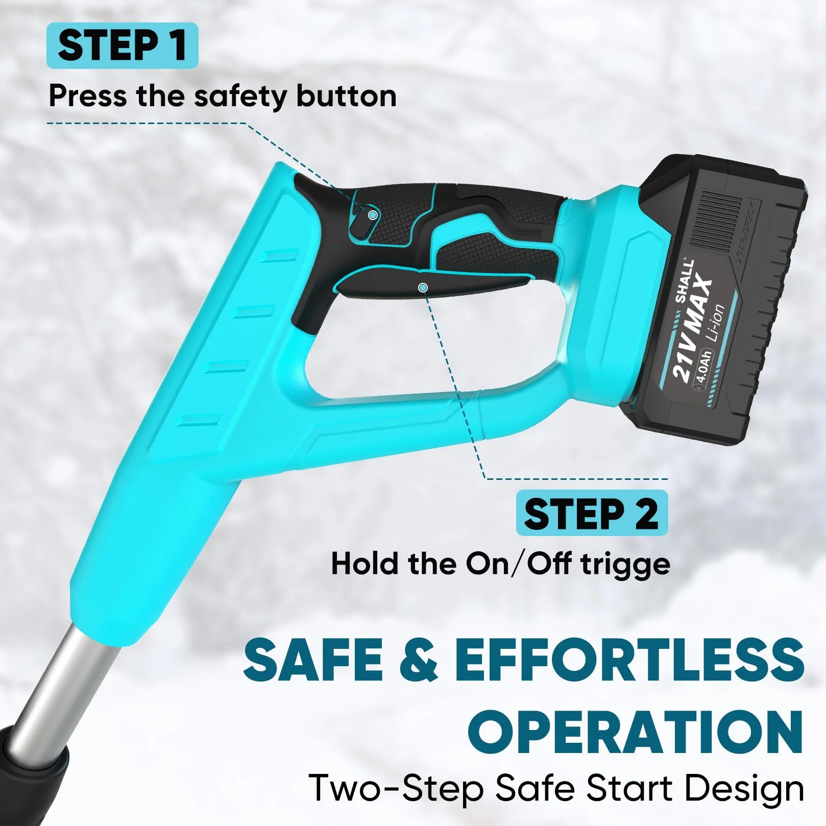 SHALL Pala quitanieves a batería de 21 V (sin escobillas), soplador de Nieve a batería de 30 cm (12 Pulgadas), con Deflector y Cubierta Antipolvo, Alcance de 8 m para Entrada de vehículos, escaleras