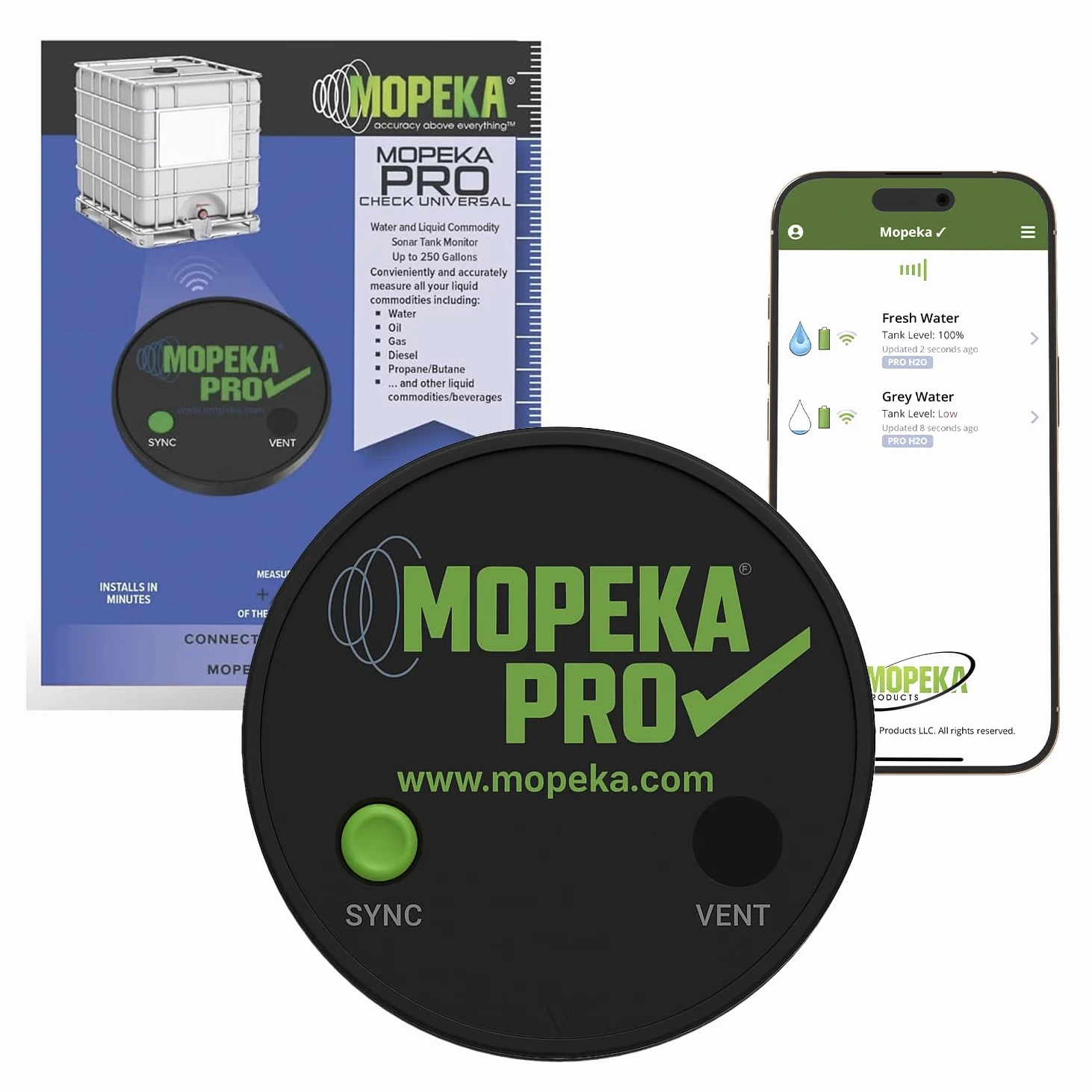Mopeka Pro Check - Sensor Universal Ultrasónico Bluetooth Para Tanques De Aluminio, Plástico Y Polietileno Perfecto Parrillas Propano, Agua Campistas Nivel