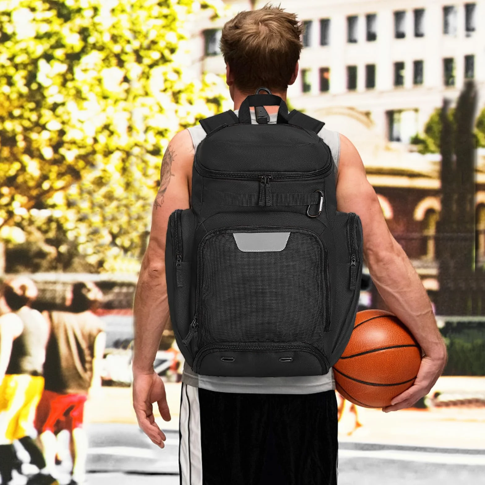LARIPOP Mochila de Baloncesto Grande, Bolsa de Deporte con Compartimento para Pelotas y Zapatos