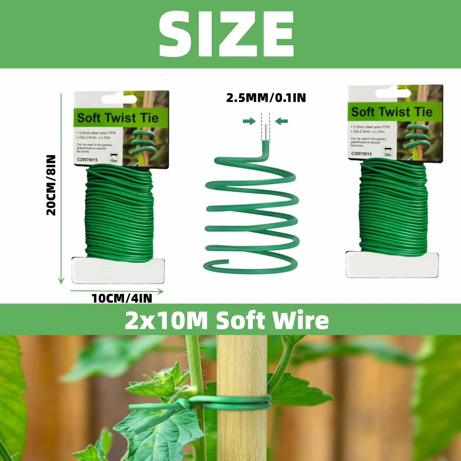 Alfven Jardín Planta Lazos, 2,5 mm x 20 m Lazos para Plantas Alambre Plastificado Lazos de Torcedura para Planta Flores para Tomates, vides y Plantas trepadoras
