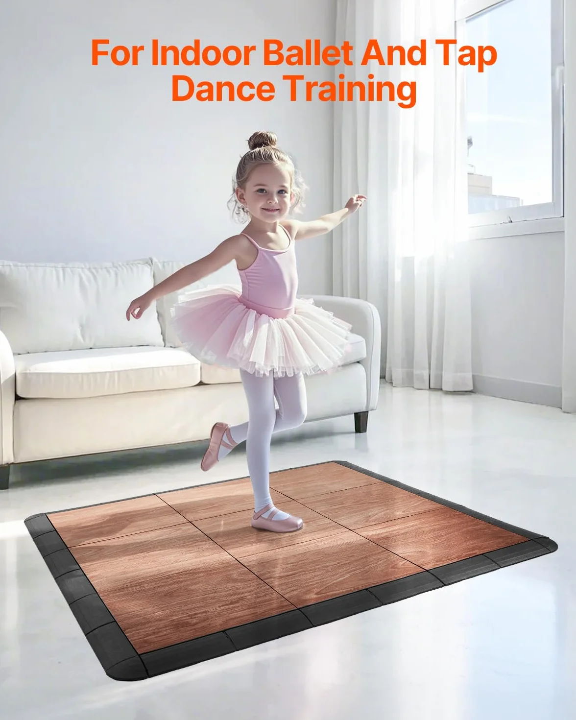 VEVOR Pista de Baile Goma Entrelazadas PP y PVC, 52 Piezas 315x315x17.2 mm, Piso de Baile Portátil con Base Acolchada, Veta de Madera de Roble