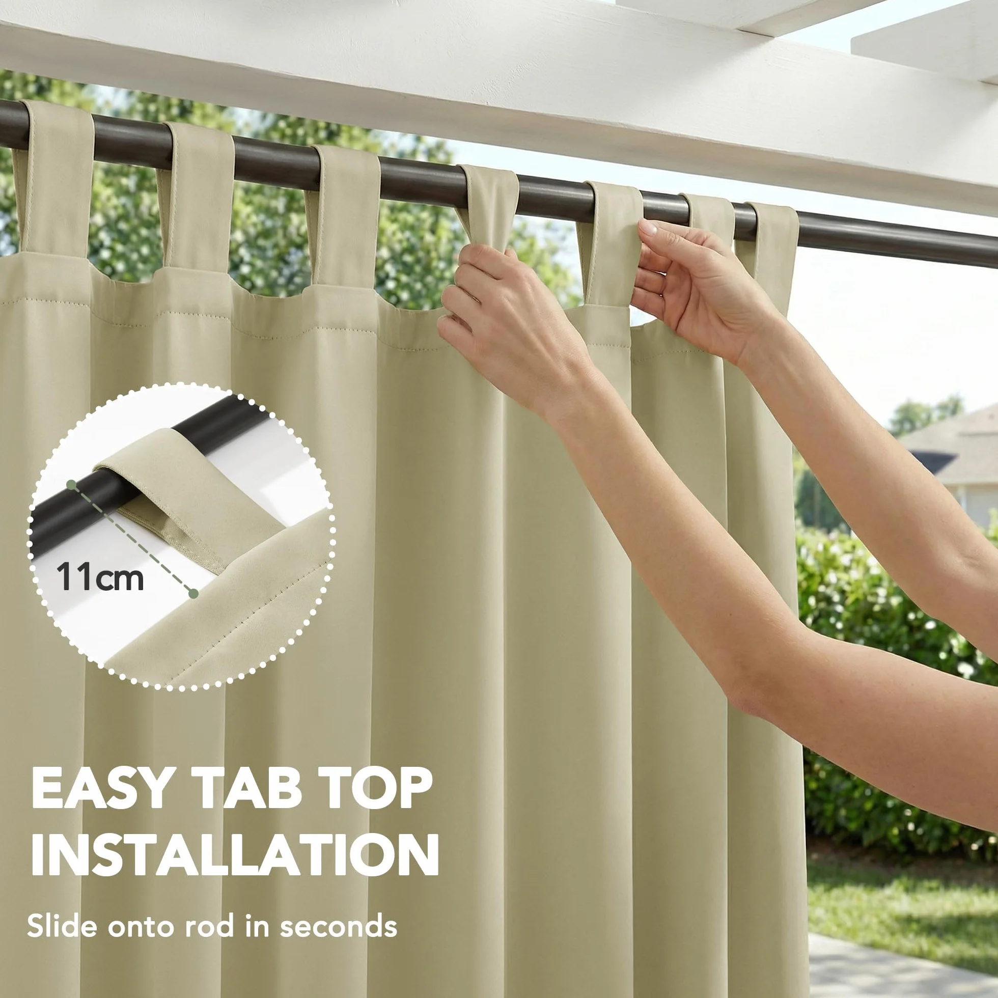 Deconovo Cortinas Exterior para Terraza Jardín o Balcón, Opacas y Repelentes al Agua con Trabillas, Protección Solar y Aislamiento Térmico, Set de 2 Paneles 132x270 cm Beige Oscuro