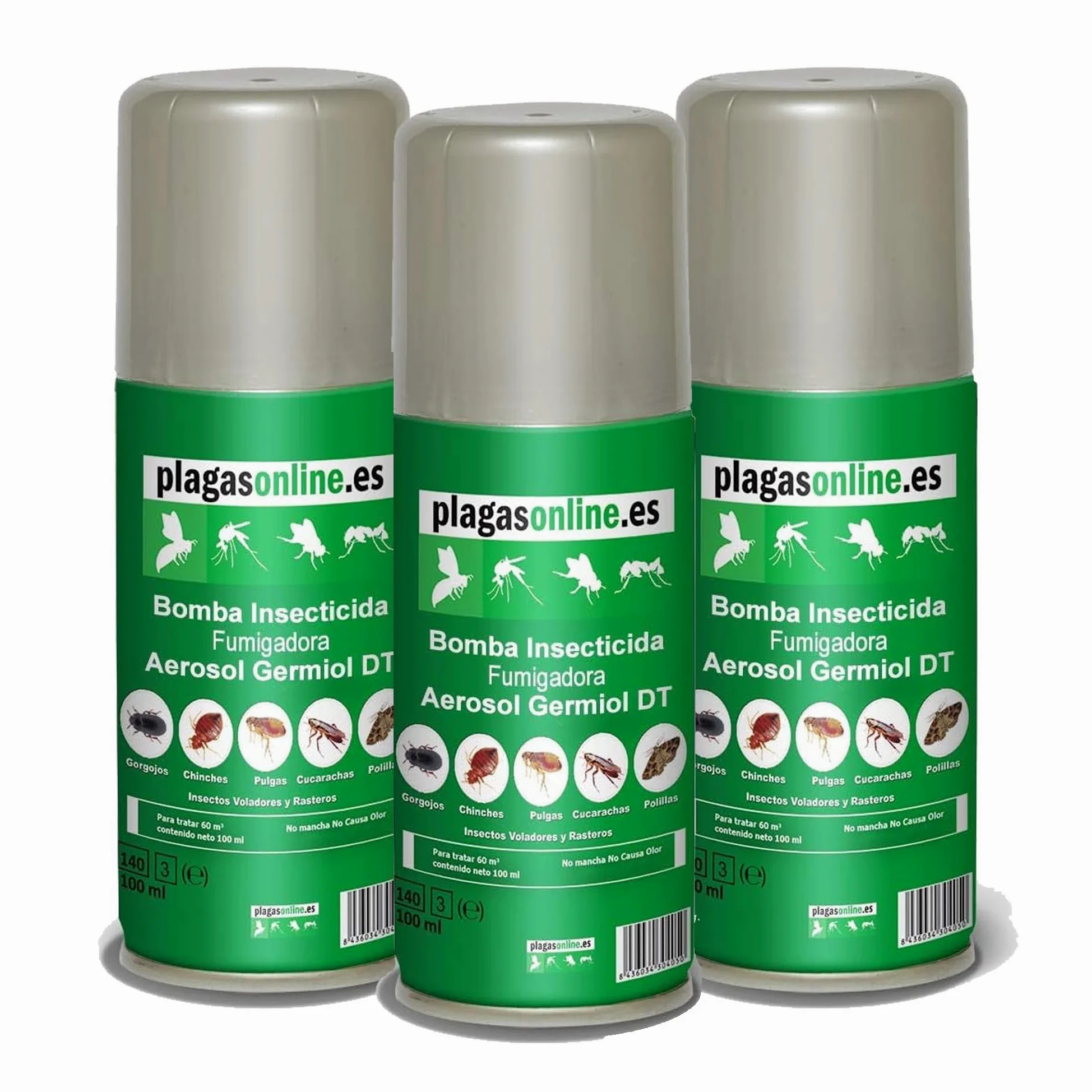Bomba Insecticida Fumigadora anti Chinches, Ácaros, Pulgas, Cucarachas, Mosquitos, Hormigas, Polillas… - Uso interiores - Acción Rápida y Duradera - 100ml (3 uds)
