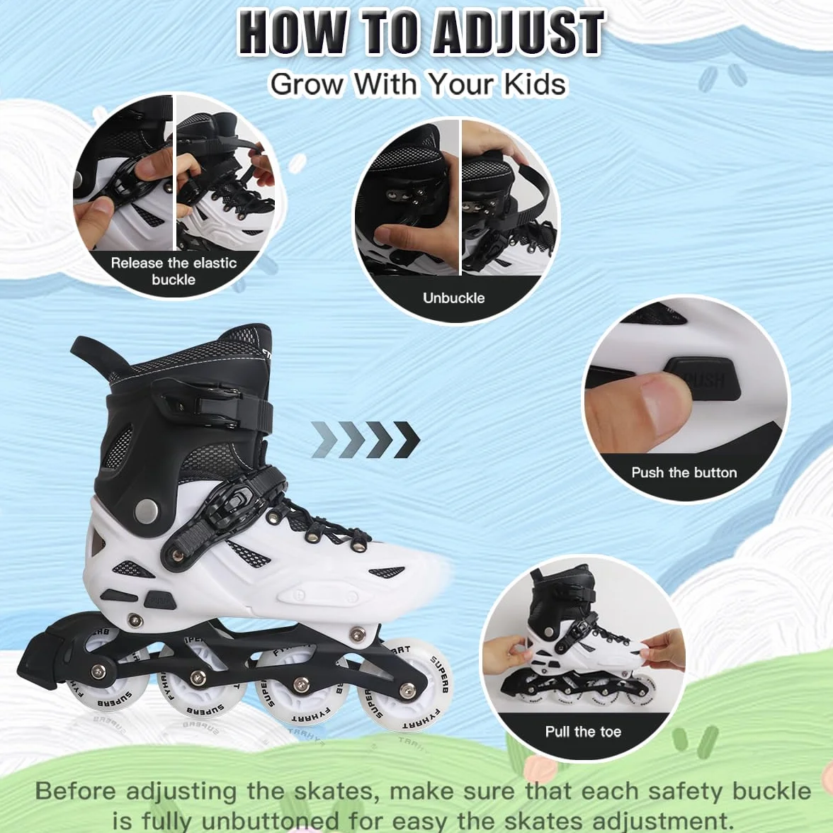 Patines en línea Ajustables 4 Tallas Niña Niños