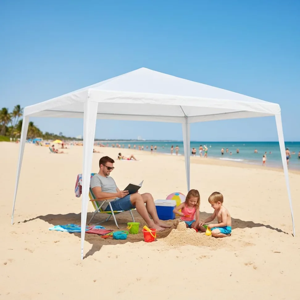 Carpa Desmontable 3x3 m Impermeable Blanca Estructura de Acero Resistente Cubierta de Rafia