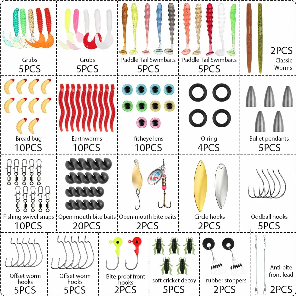 Vicloon Kits de Señuelos Pesca Artificiales Accesorios Cebos de Goma y Duros para Agua Dulce y Salada