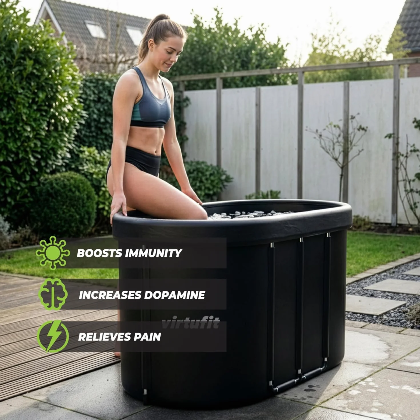 VirtuFit Baño de hielo ovalado de 500 l – Piscina de agua fría Ice Bath para regeneración y recuperación muscular, plegable, aislamiento de 5 capas, incluye accesorios, exterior e interior, antracita