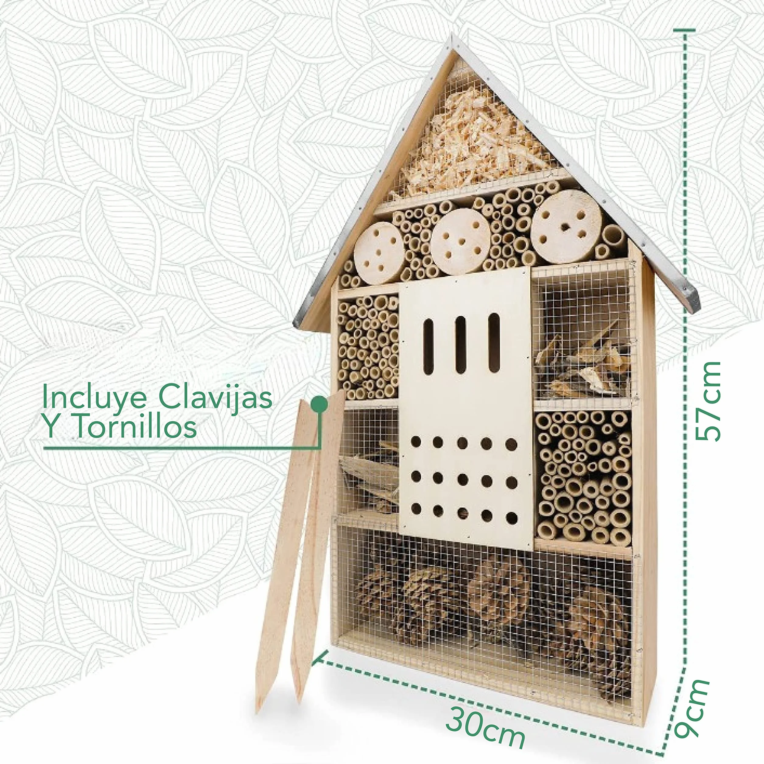 WILDLIFE FRIEND Hotel para Insectos con Techo de Metal XL. Casa para Insectos en Madera Natural para Abejas, Mariquitas, crisópidos, Mariposas. Mariposario