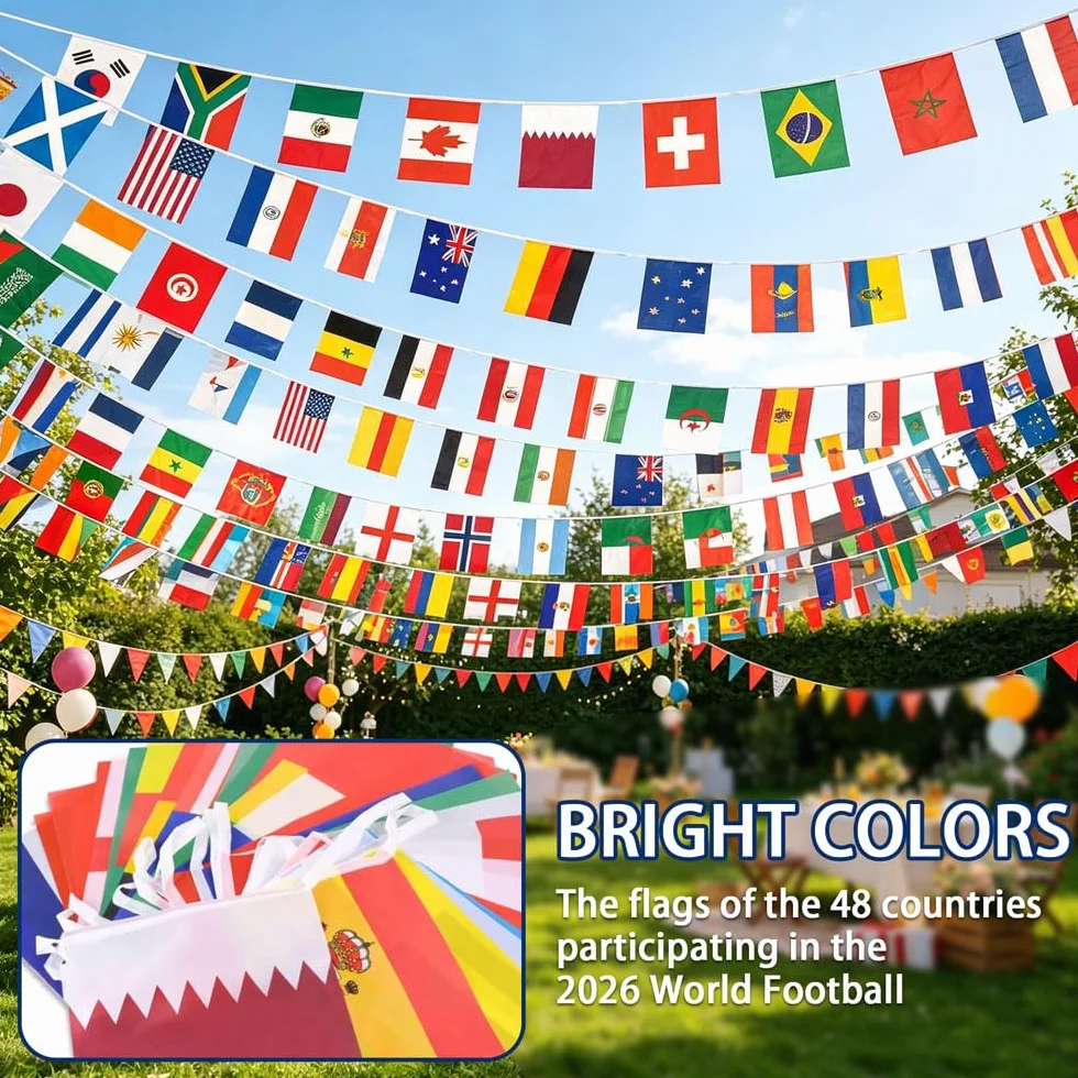 Banderines de 2026 Fútbol de Copa Mundial, Banderas de Mundo 48 Países, Artículos para Aficionados al Fútbol del Mundial 2026, para Fiestas de Fútbol, Bares (14 * 21CM)