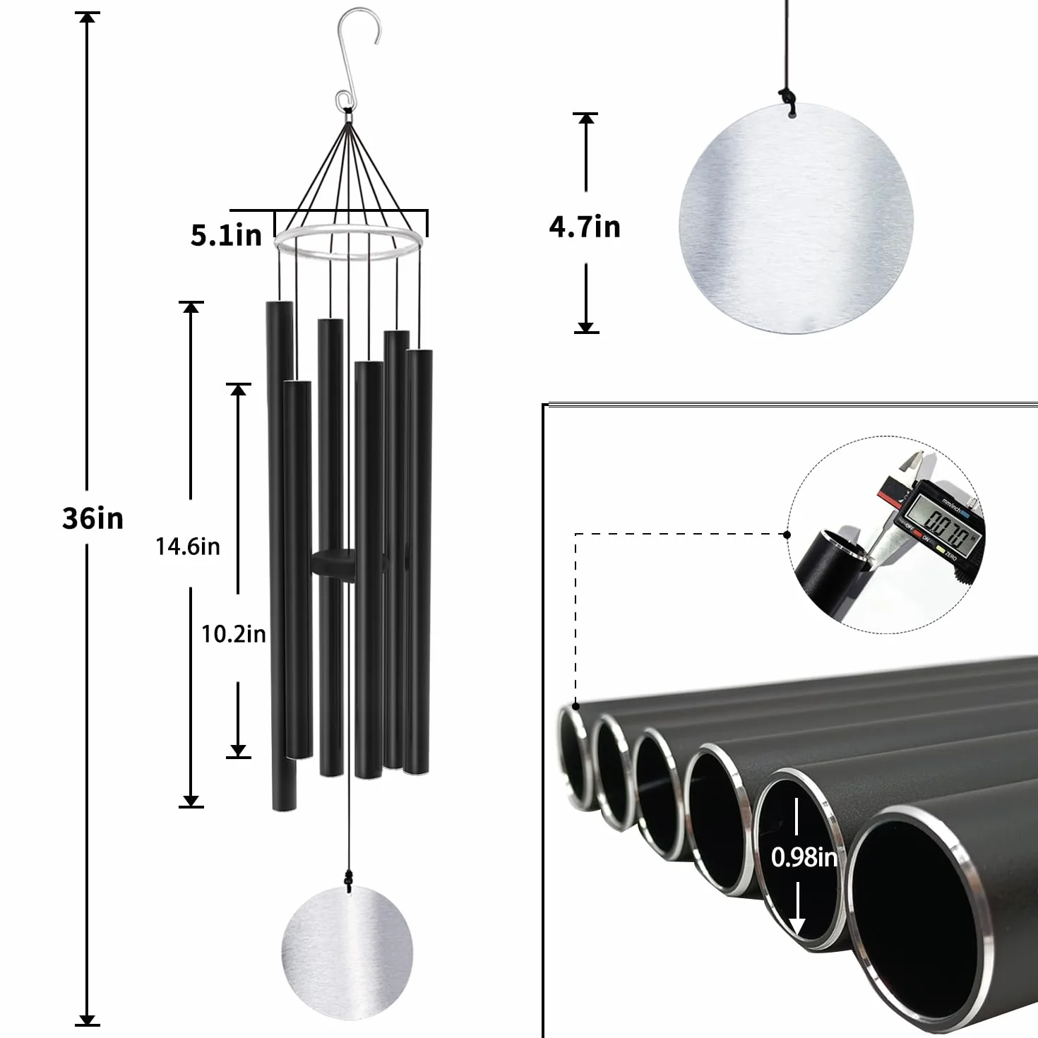 ASTARIN Campanas de viento para jardín, campanillas de viento grandes de 36 pulgadas para exteriores, afinadas, relajantes, relajantes, bajos, campanillas de viento conmemorativas de condolencias para