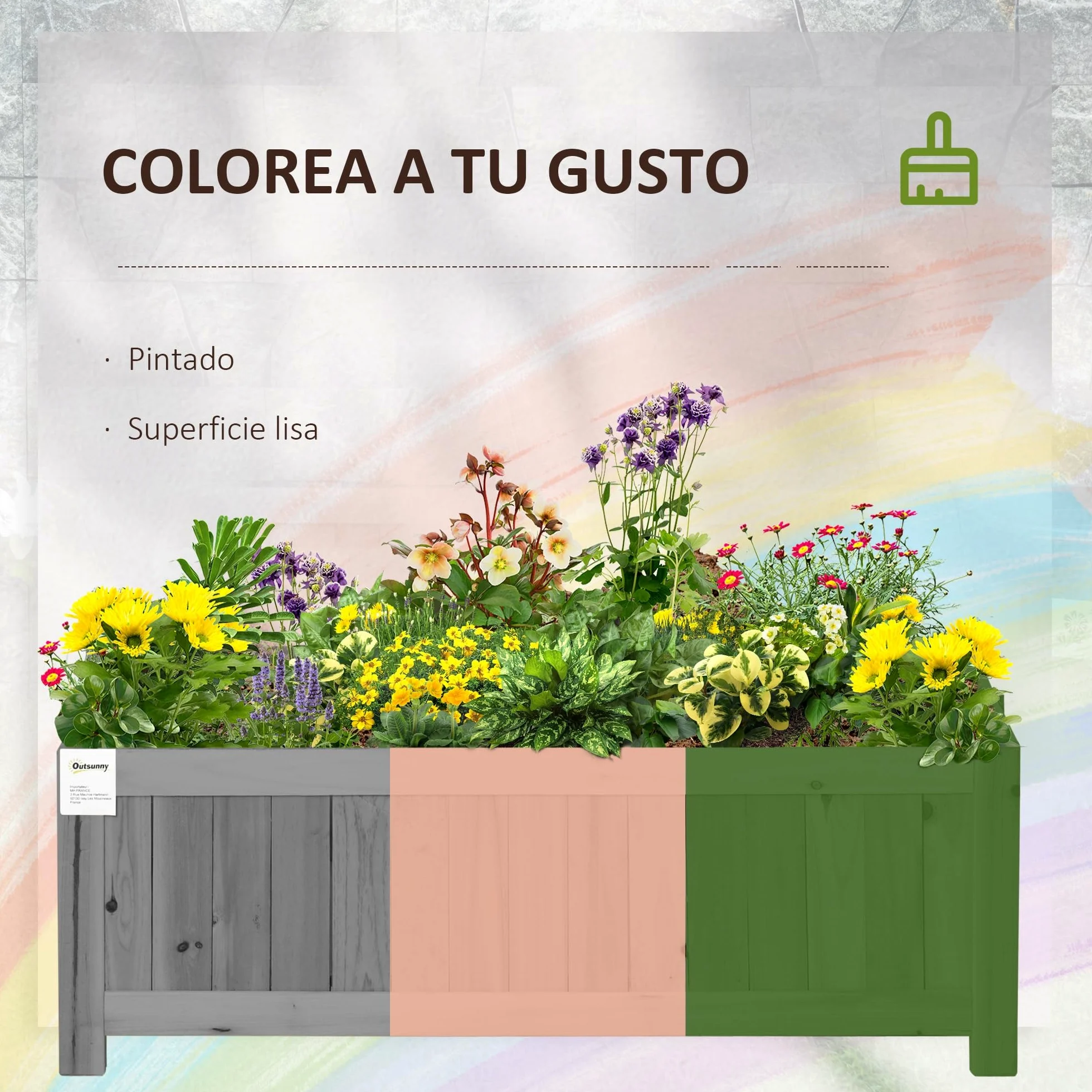 Outsunny Jardinera de Madera Plegable Jardinera Elevada para Cultivos Verduras Flores en Exterior Patio Balcón Terraza 70x30x25 cm Gris