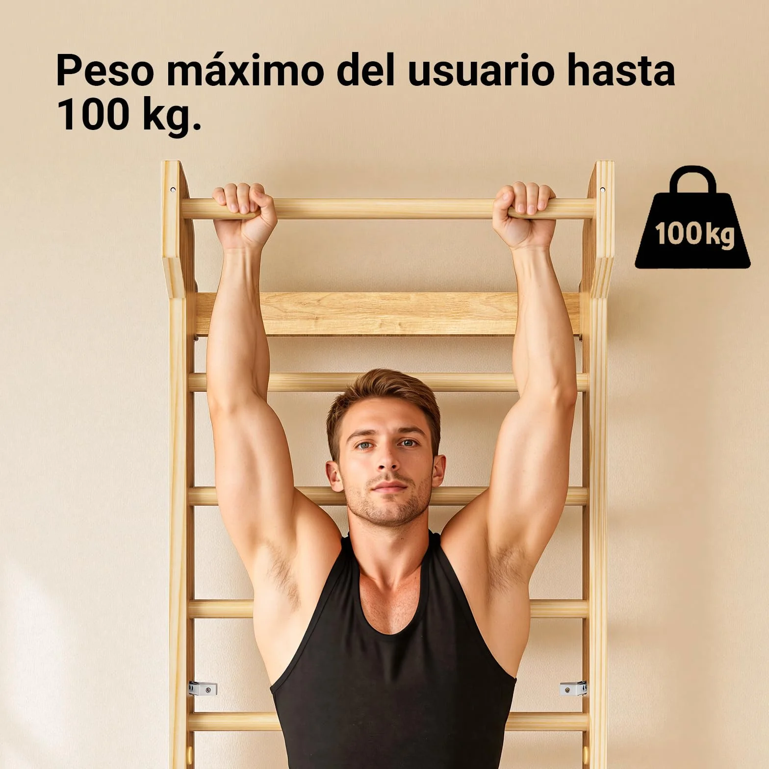 COSYLAND Espaldera de Madera para Gimnasio en Casa, Escalera Sueca con Barra de Dominadas, Carga 100 kg, Adultos y Niños