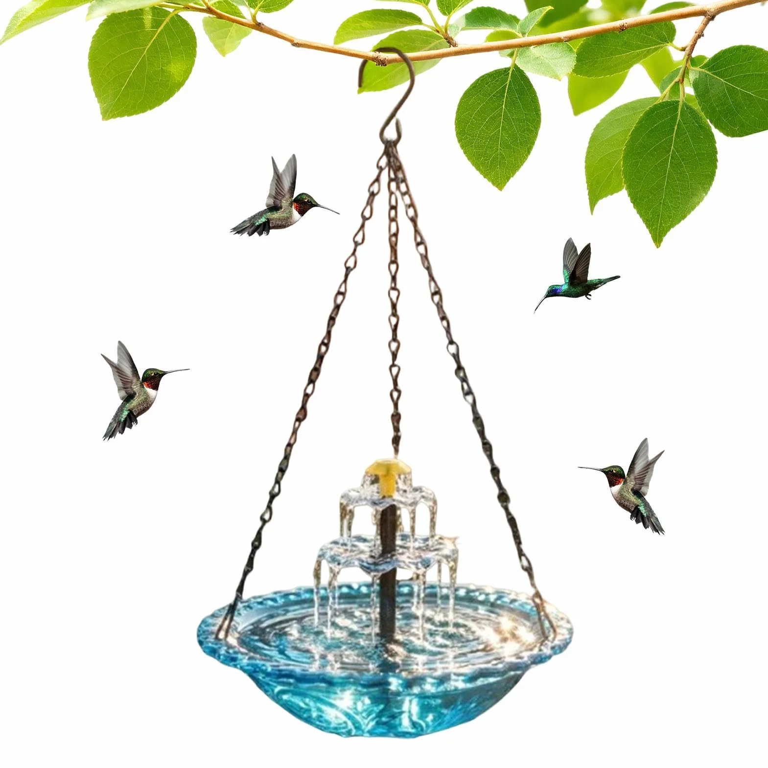 Baño Solar Para Pájaros, Cuenco De Agua Para Colibrí Al Aire Libre | Baño Para Pájaros Colgante - Tazón De Vidrio Artístico Para Jardín, Patio, Patio Trasero, Paio Delantero, Balcón, Terraza, Ptio,