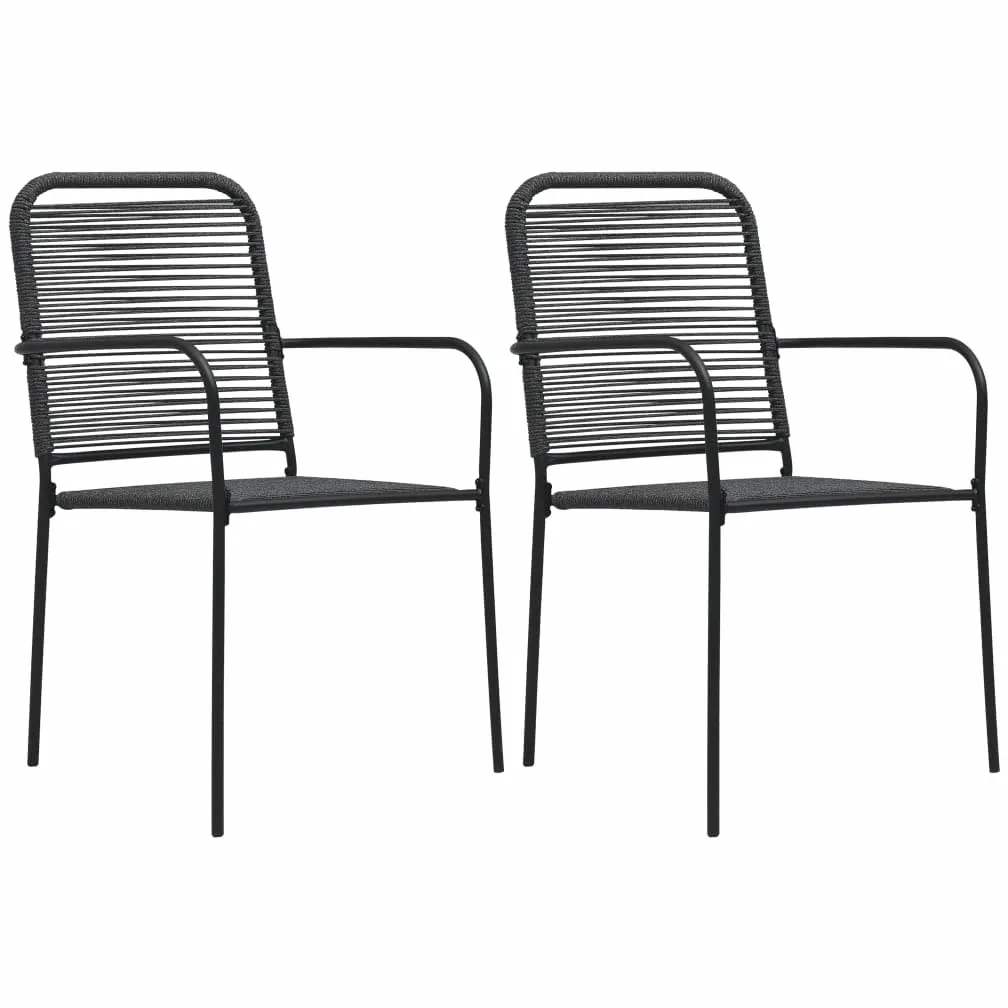 vidaXL 2X Sillas de Jardín Asientos de Patio Exterior Comodidad y Relajación al Aire Libre Fácil de Montar Cuerda de Algodón y Acero Negro