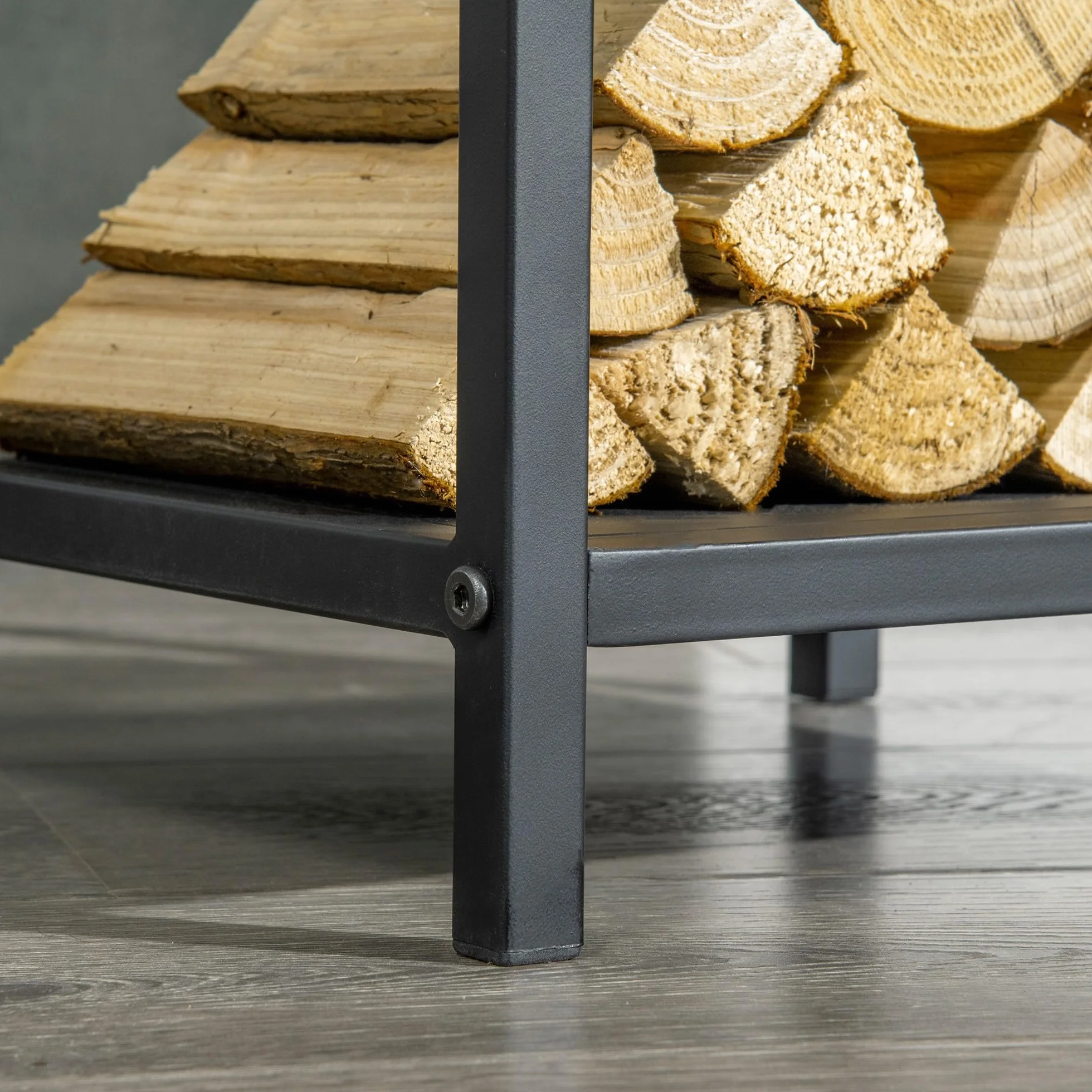 Outsunny Soporte para Leña Estante de Leña Metálico Leñero de Exterior con Ganchos Pala Cepillo Atizador y Tenazas Carga 65 kg para Interior y Exterior 34x34x111 cm Negro