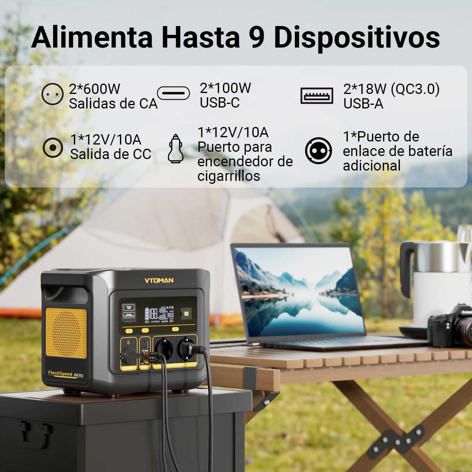 VTOMAN FlashSpeed 600 Estación de Energía Portátil, 499Wh, Carga Rápido | 2 CA Salidas de 600W (Pico 1200W), LiFePO4 Batería Solar Generador, Campaing, Emergencia, Jardín, Apagones