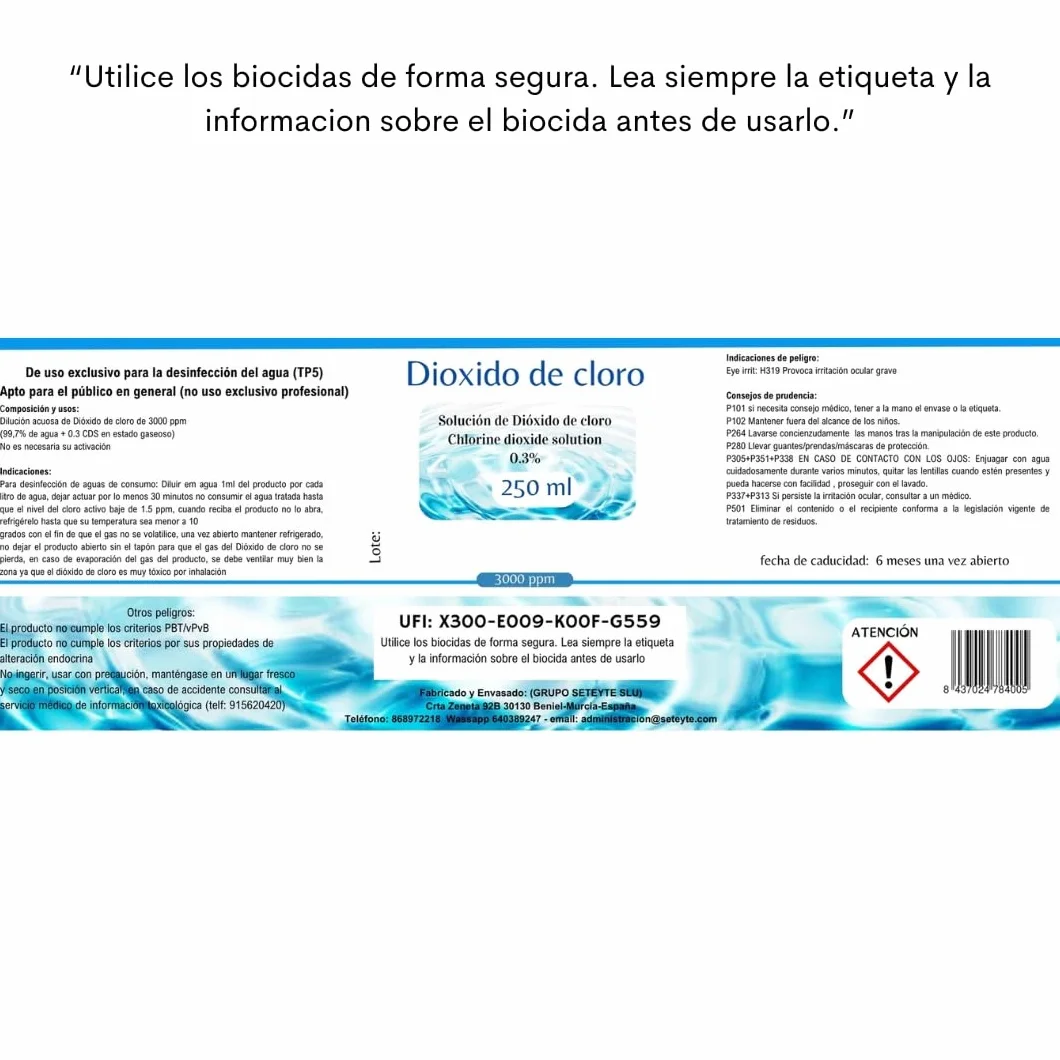 Dióxido de Cloro 3000 ppm - CDS | CDL - Envasado en Botella de Cristal Ámbar - 2 Botellas 250ml = 500ml - Compra Ahorro - Fabricado en España