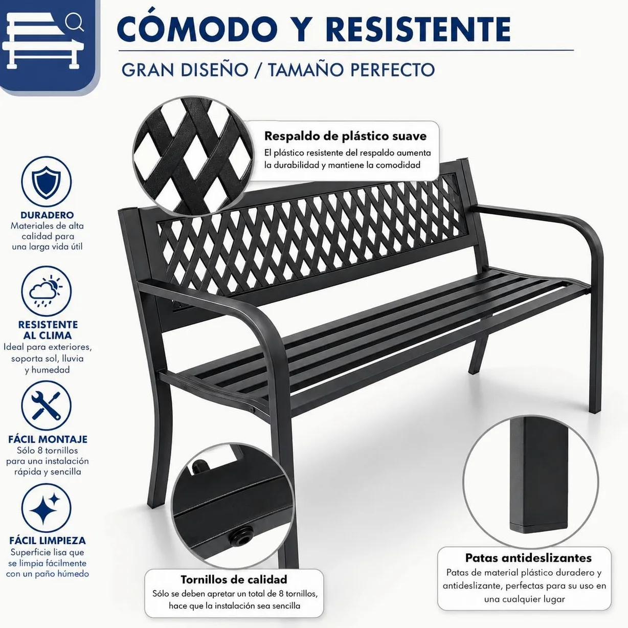 Banco de Jardín Exterior de Metal 2-3 Plazas Resistente para Terraza Patio
