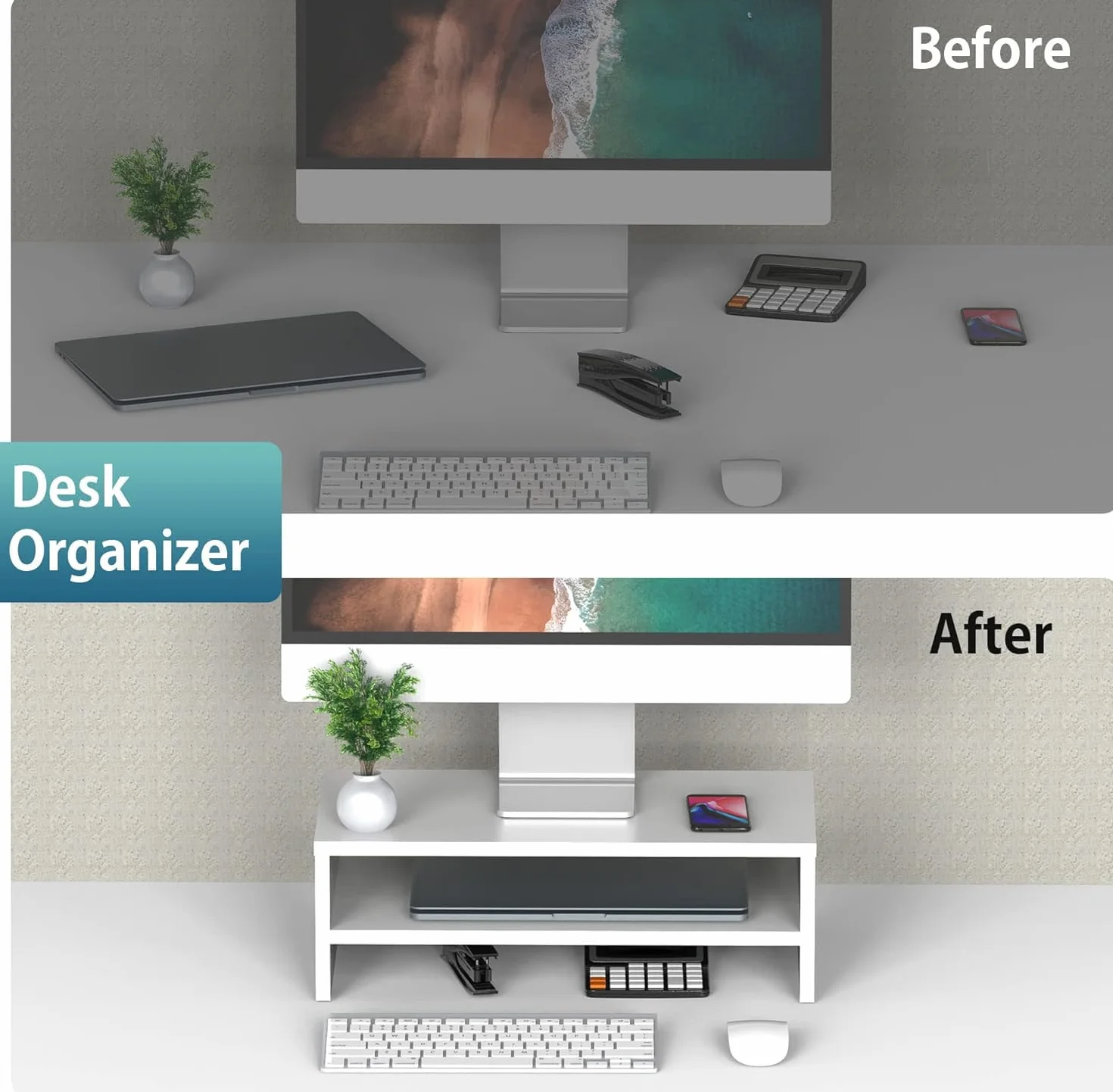 FITUEYES Soporte Monitor Madera 2 Capas 42.5x23.5x14cm Blanco