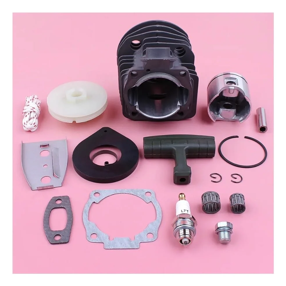 Kit de pistón de Cilindro de 46mm, polea de Arranque de Retroceso, Mango de Resorte, Cuerda de Agarre Apta for Pieza de Repuesto de Motosierra 55 51