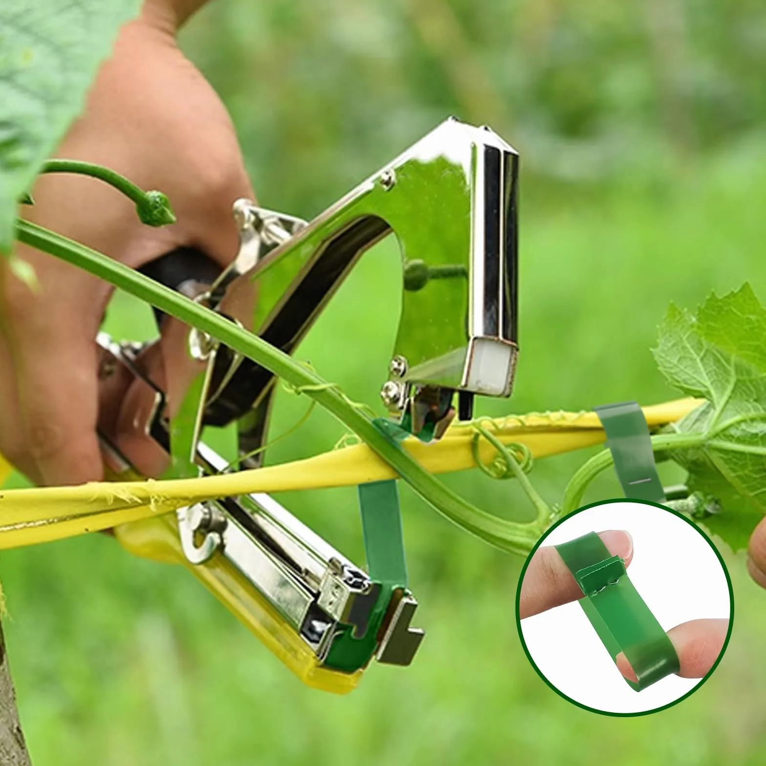 TOGETDREAM 10 Rollos de Cinta Jardín y 10000pcs Grapas para Uvas, Herramienta de Cinta de Jardín para Atar Ramas de Plantas, Paquete Maquina para Atar, Atadora de Tomates, Herramientas Jardineria