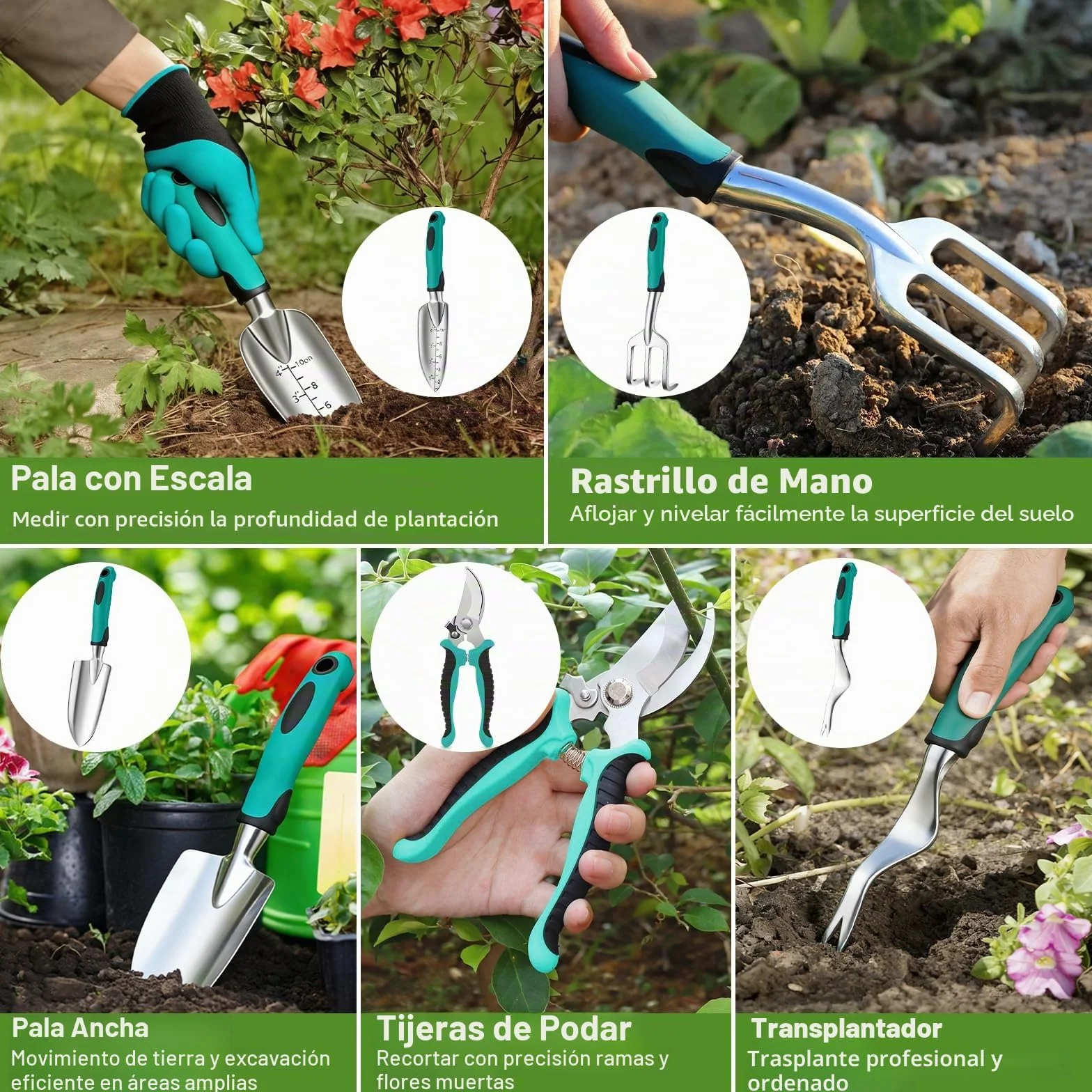 Juego de Herramientas de Jardinería,8 Piezas Acero Inoxidable de Herramientas de Jardín,Juego de Herramientas de Jardín Resistentes,Kit Jardinería-Rgalo de Jardín Ideal para Mujeres y Hombres
