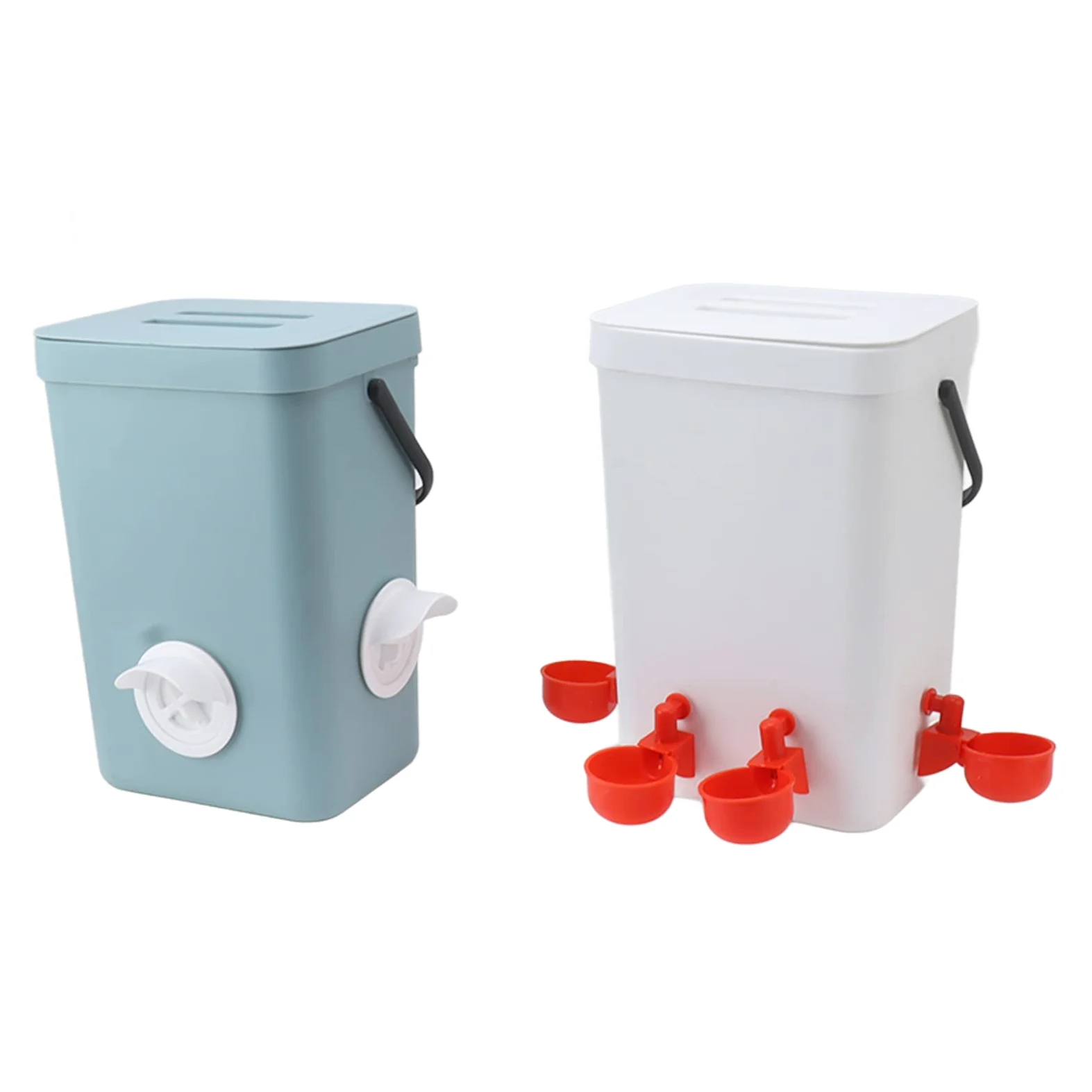 Comedero Automático para Pollos, Juego de Dispensador de Agua para Aves de Corral con Gran Capacidad y Cubierta Impermeable, 2 Cubos y 4 Bebederos