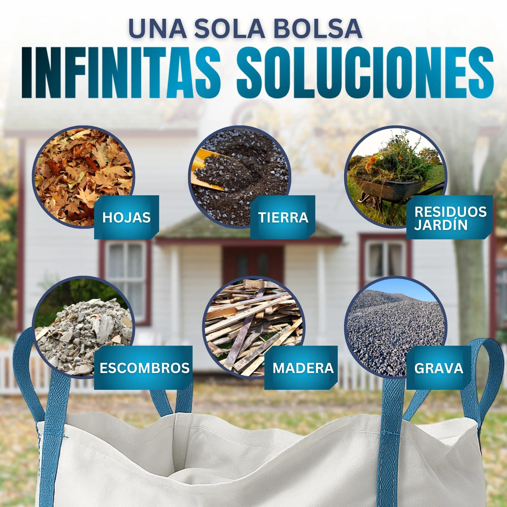 [x4 Sacos] Saco Big Bag 1000kg | Sacos Escombros Obra 80x80x90 cm | Big Bags Resistentes y Reutilizables para Jardín, Arena, Grava, Leña y Sacas 1000kg para Reparto