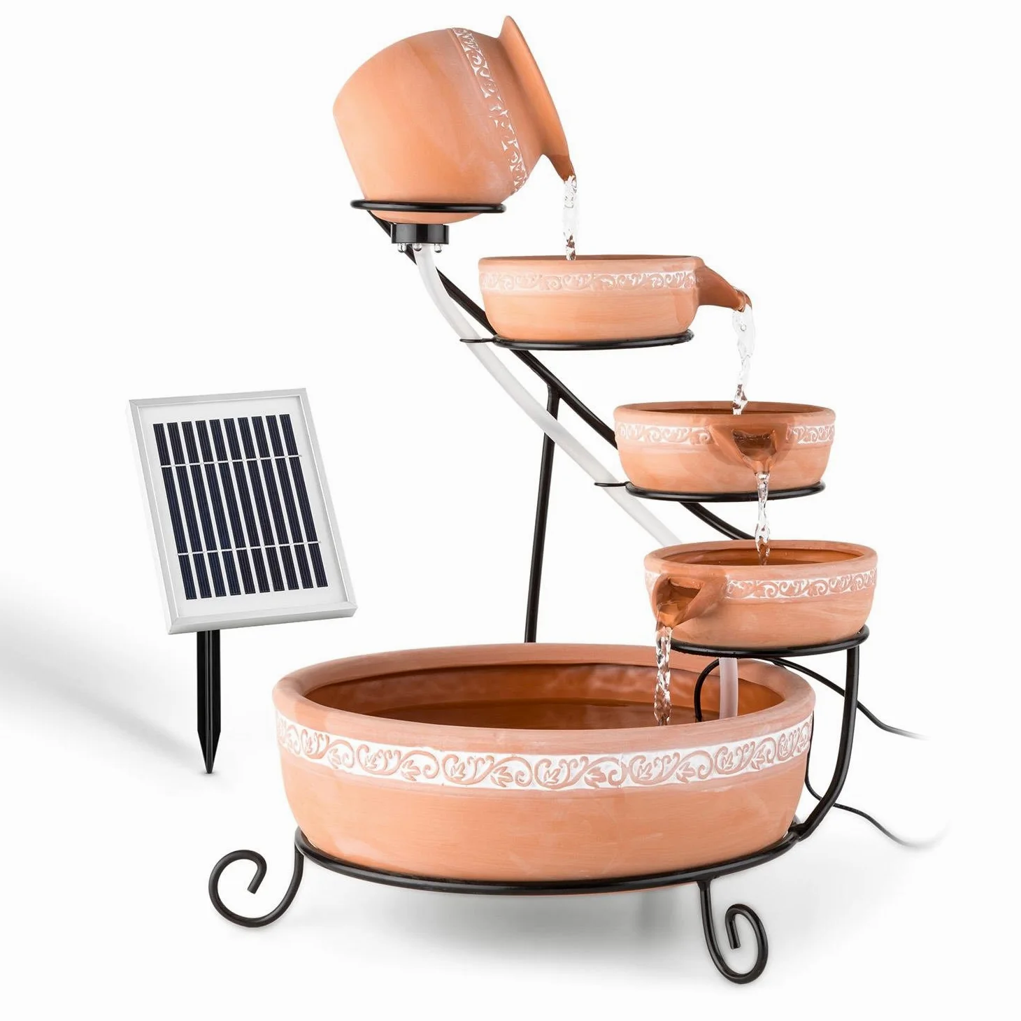 Blumfeldt Empoli Fuente en Cascada con energía Solar, 5 Niveles de Agua, 200L/h, Bomba de 2W, 4 LED, Terracota