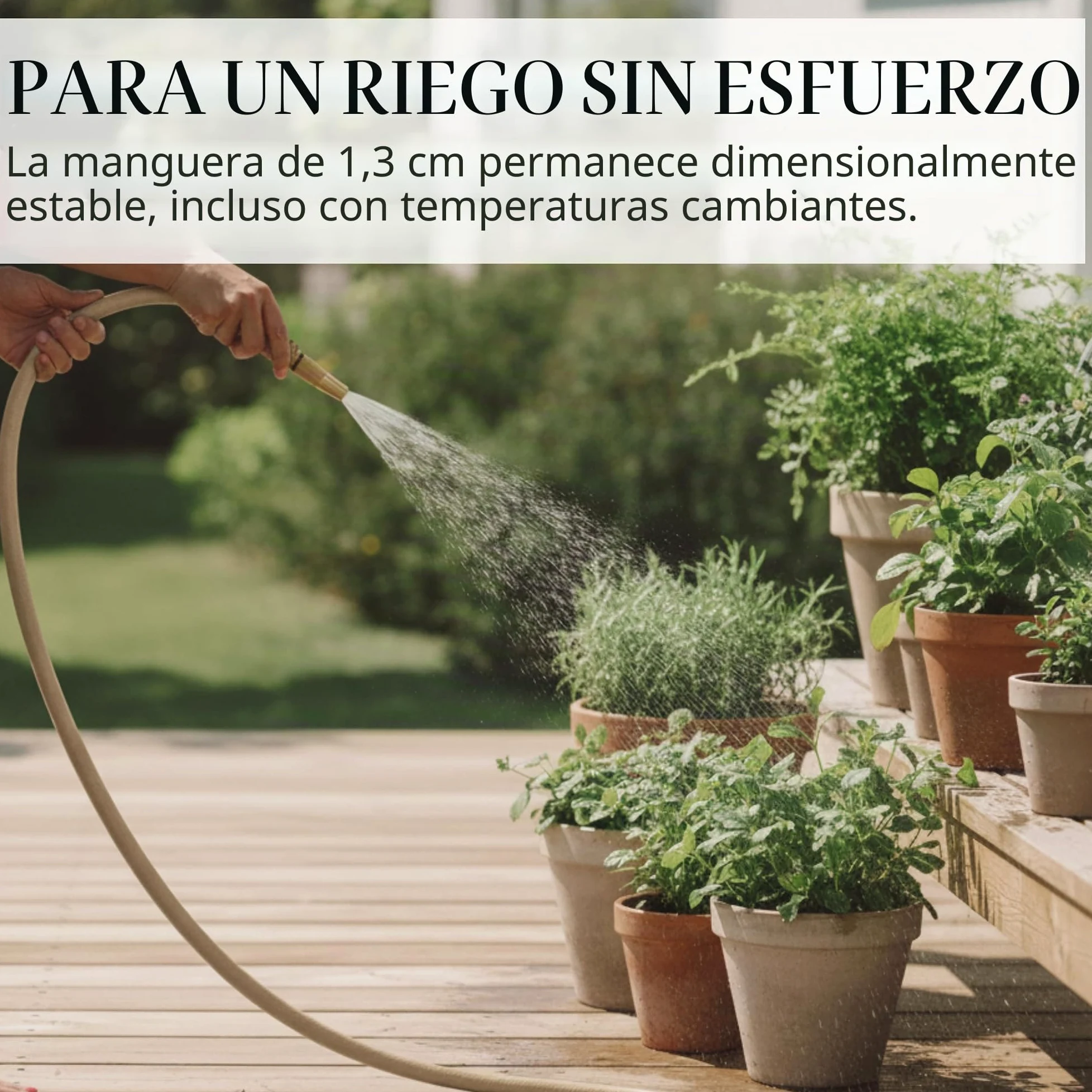LIVLIG Manguera Jardin 10m – Manguera de Riego Flexible, 60% Reciclado, Resistente UV, Antitorcion, 1/2 Pulgada, Beige