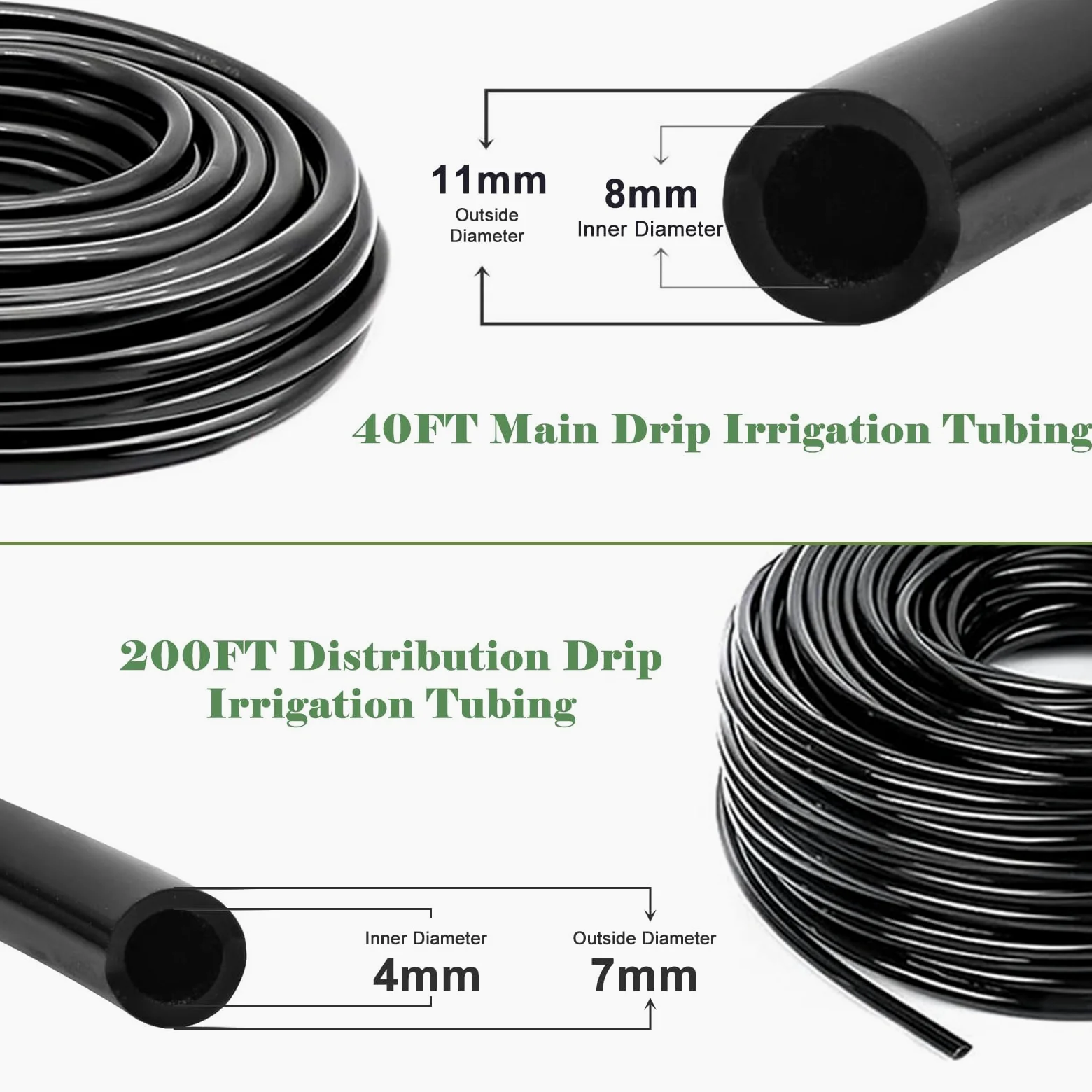 Sistema de riego por goteo de 200 pies + 40 pies, sistema de riego de jardín con tubo principal de 8/11 mm, tubo de riego de distribución de 4/7 mm y accesorios, sistema de riego para jardín,