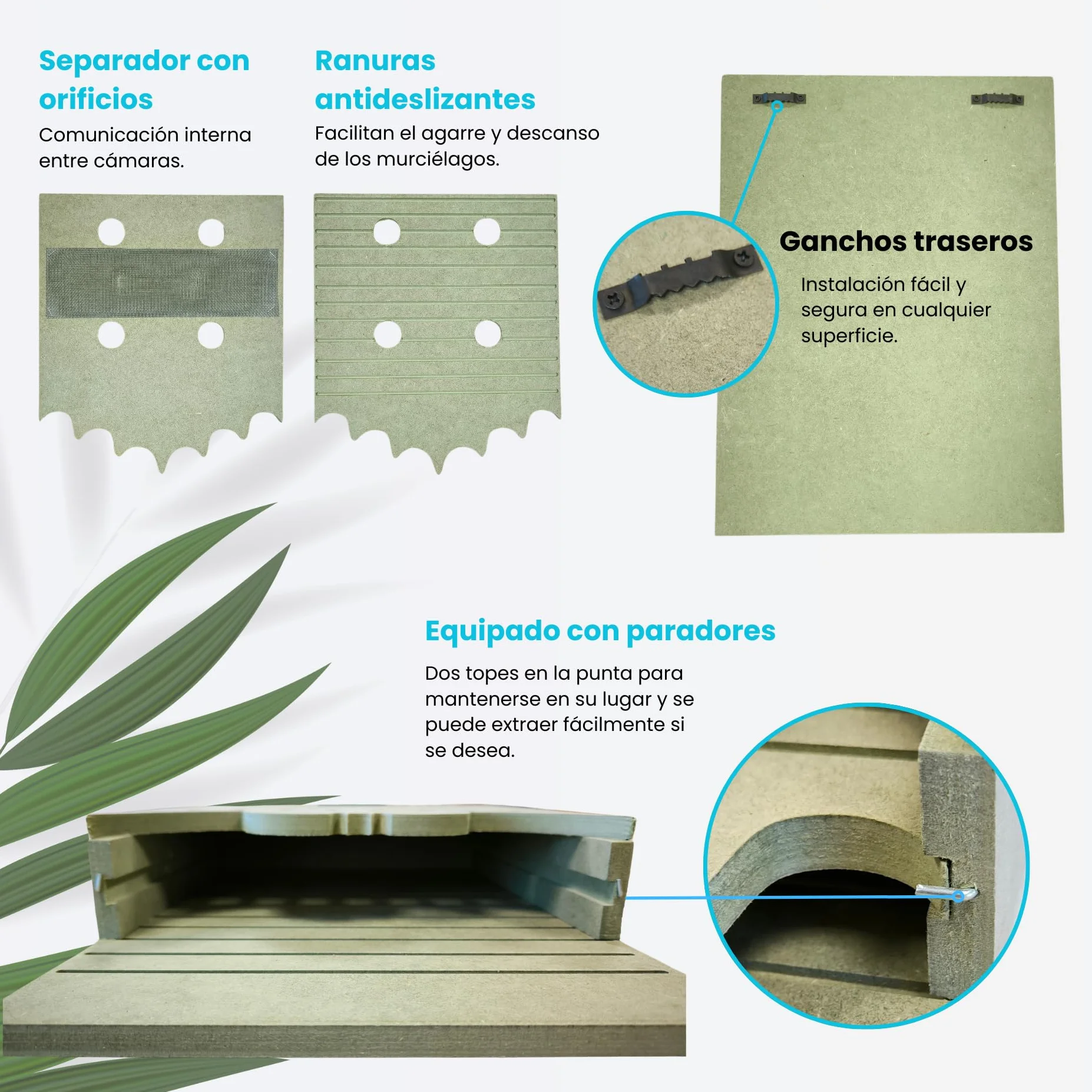 Nido De Murciélagos para Exterior - Casa Grande De Madera con 2 Cámaras - Diseño Especial para Atraer Murciélagos - Fácil Instalación con 2 Ganchos - Separador Extraíble con Orificios De Comunicación