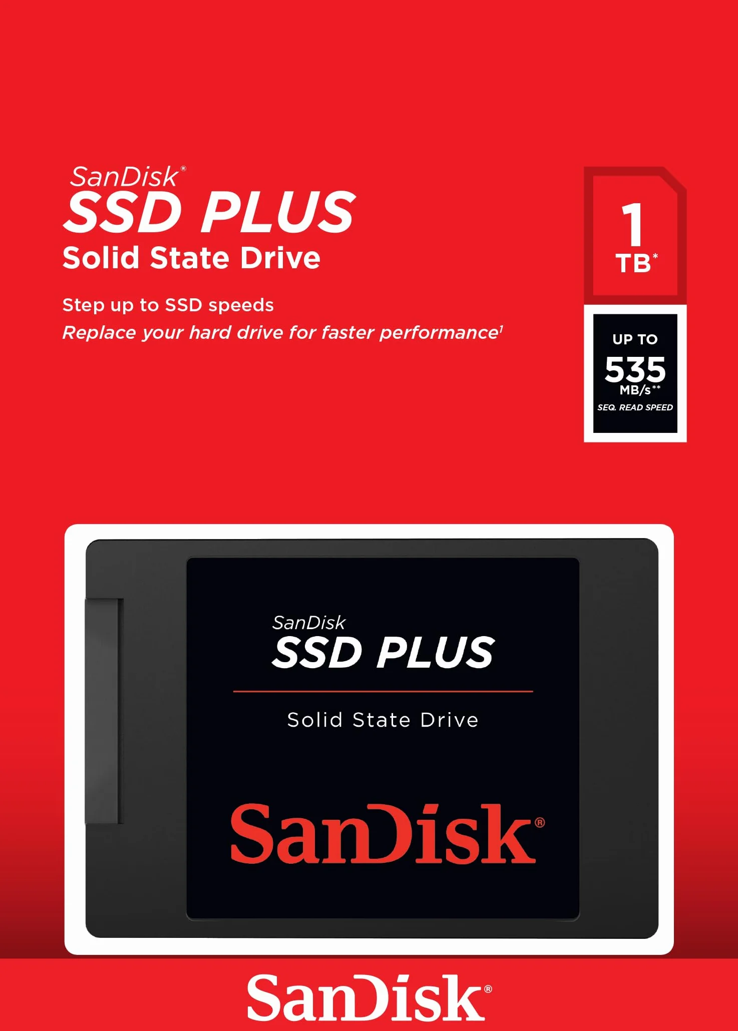 SanDisk SSD Plus 1 TB 2.5" SATA III, 545 MB/s lectura, 450 MB/s escritura (Reacondicionado)