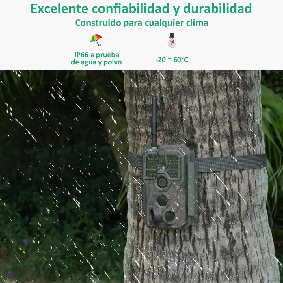 GardePro E8 Cámara Fototrampeo WiFi Bluetooth 64MP 1296P H.264 IP66 0,1s LED IR 940nm No-Glow