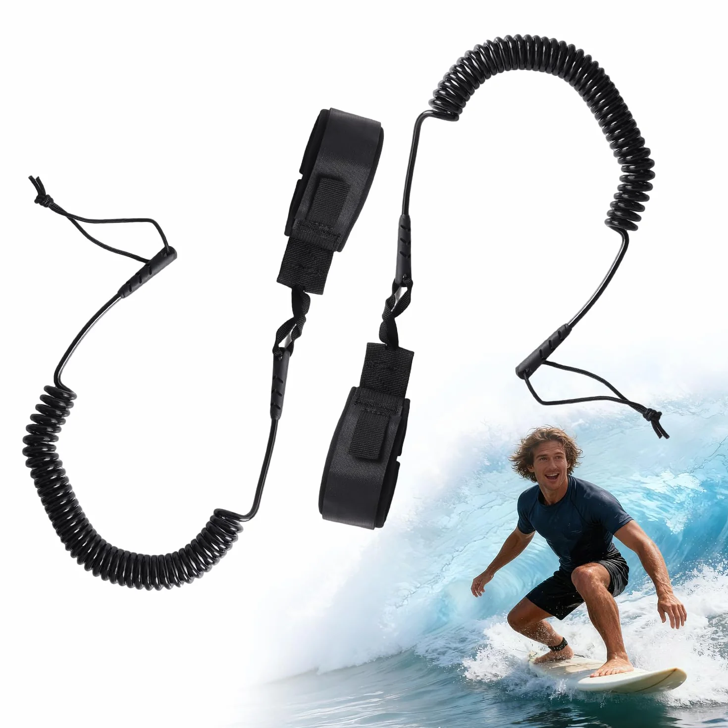 Sup Leash 10FT Negro para Adultos Tabla Surf Safety Line