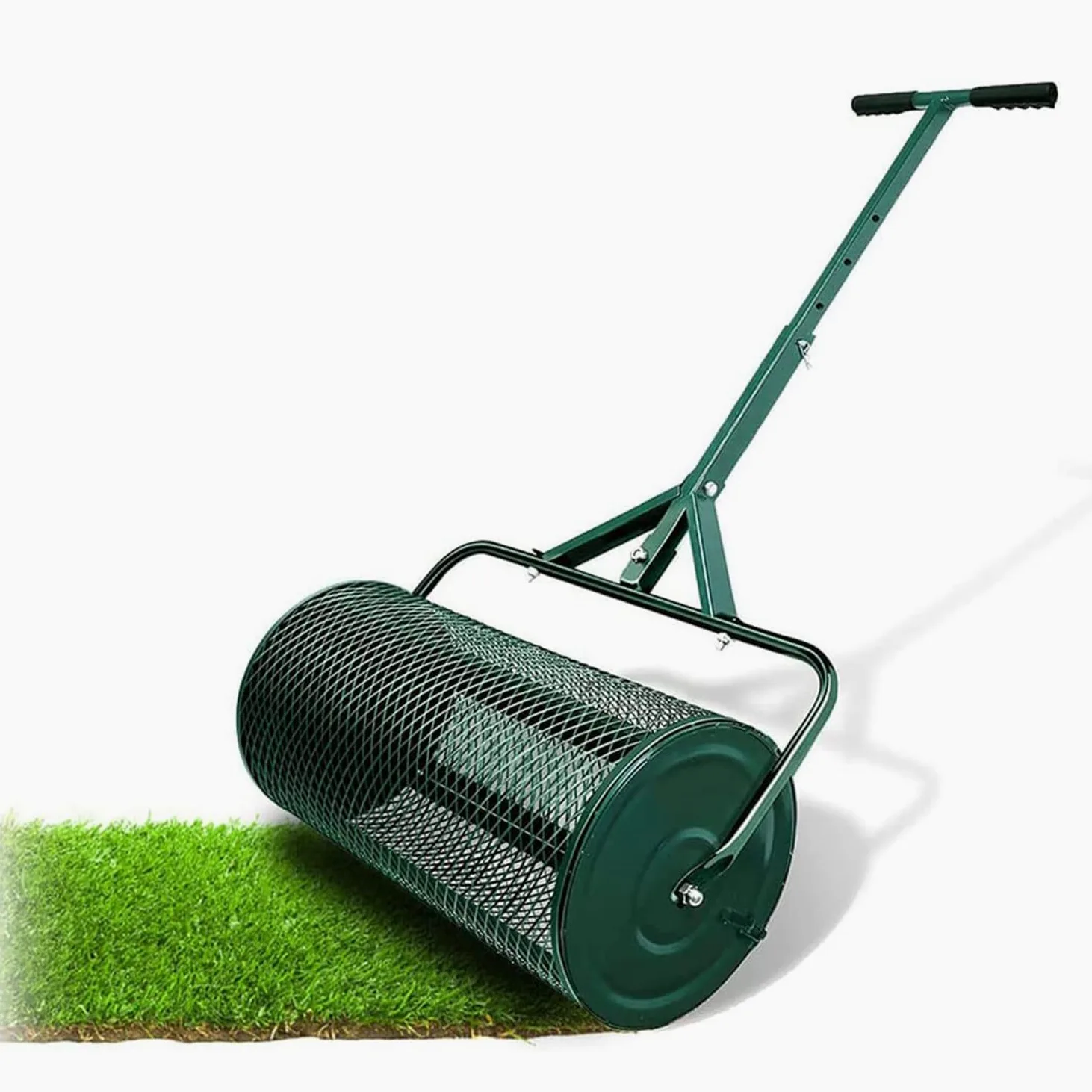 Esparcidor de turba, esparcidor de abono de 24”, esparcidor de turba, esparcidor de abono para césped y jardín con Mango Ajustable en Forma de T para Plantar y sembrar, Verde