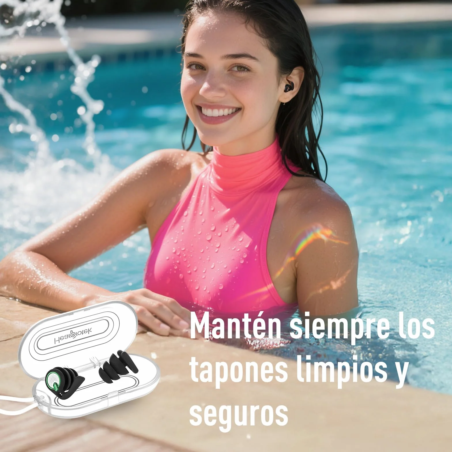 Hearprotek Tapones para los oídos natación adultos, 2 pares silicona reutilizables impermeables nadar surfear ducharse deportes acuáticos Negro