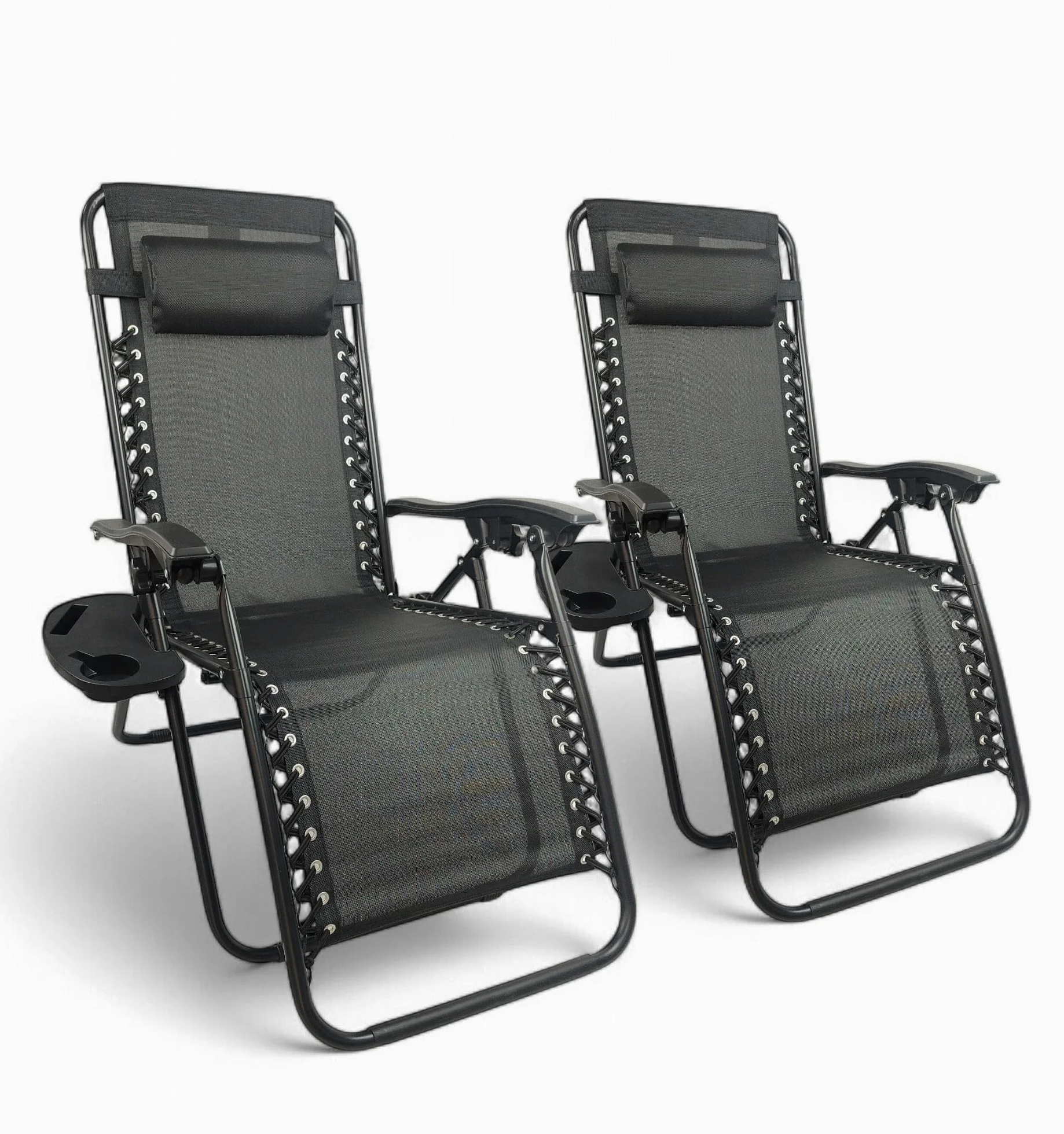 Pincho Tumbona Jardin Exterior Plegable de Gravedad Cero - Pack 2 Sillas Reclinables o Hamacas para Playa, Terraza y Camping con Portavasos, Ligeras y Cómodas (Negro)