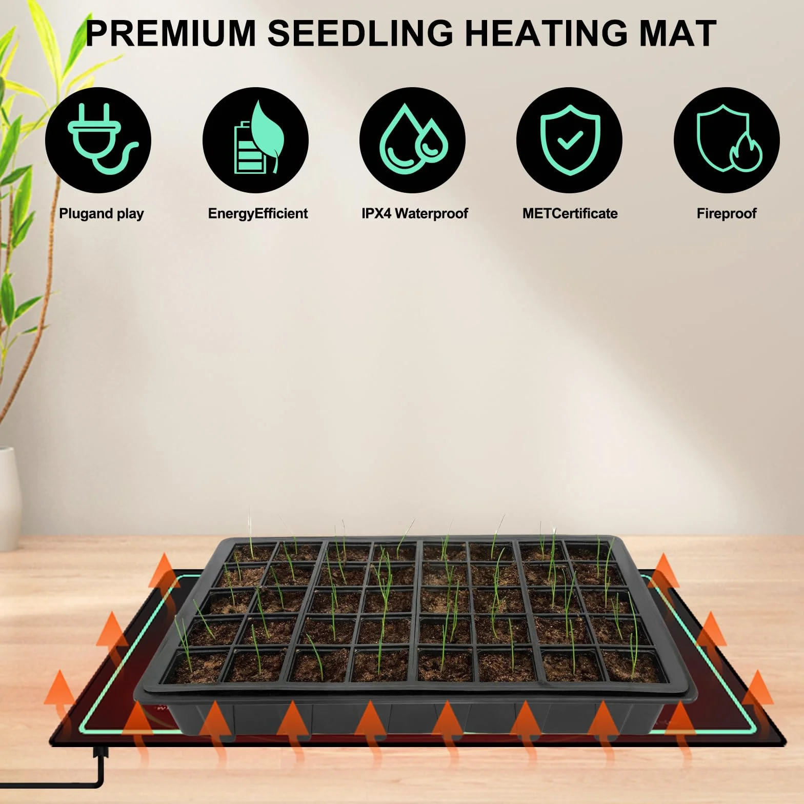 Estera calefactora para plantas con termostato: 10 x 20,75 pulgadas, estera térmica segura para plantas, 50 W, estera térmica duradera para plantas, invernadero de la habitación, estera térmica para