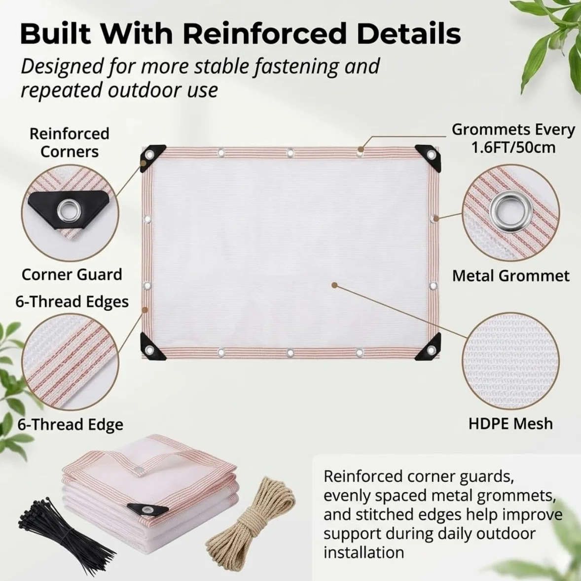 Tela de Sombra Blanca 50% con Ojales, Malla de Sombreo HDPE para Invernadero, Toldos Exterior Terraza, Malla Ocultacion para Verduras, Gallinero, Perrera, Patio(6X7M)