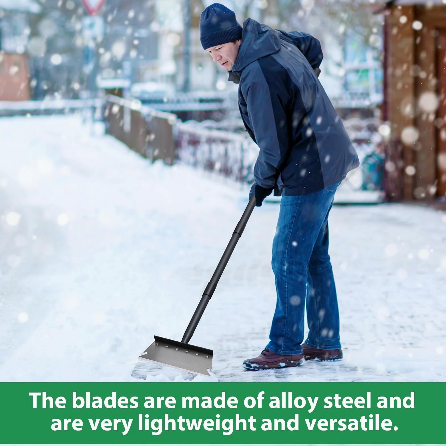 Pala de jardín, pala de nieve, raspador de hielo, pala de limpieza multifuncional con mango ajustable de 59 pulgadas, pala de limpieza de herramientas de jardín resistente para bordes de césped,
