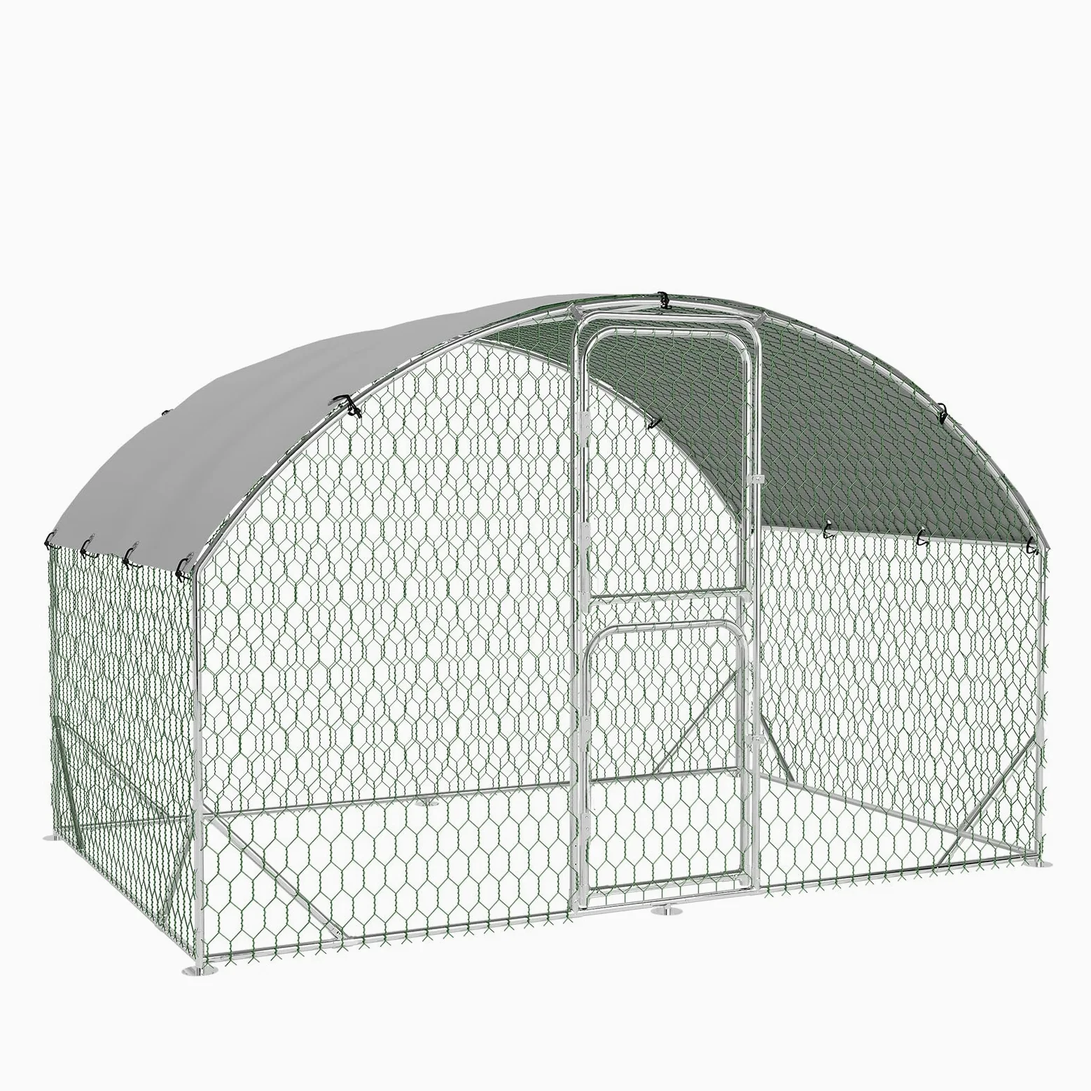 Garvee Gallinero Exterior Grande de Metal 3x2x2m, Jaula para Aves con Estructura de Acero Galvanizado Reforzado de 0.8mm, Recinto de Corral con Cubierta Impermeable y Anti-UV, Doble Puerta con Cierre