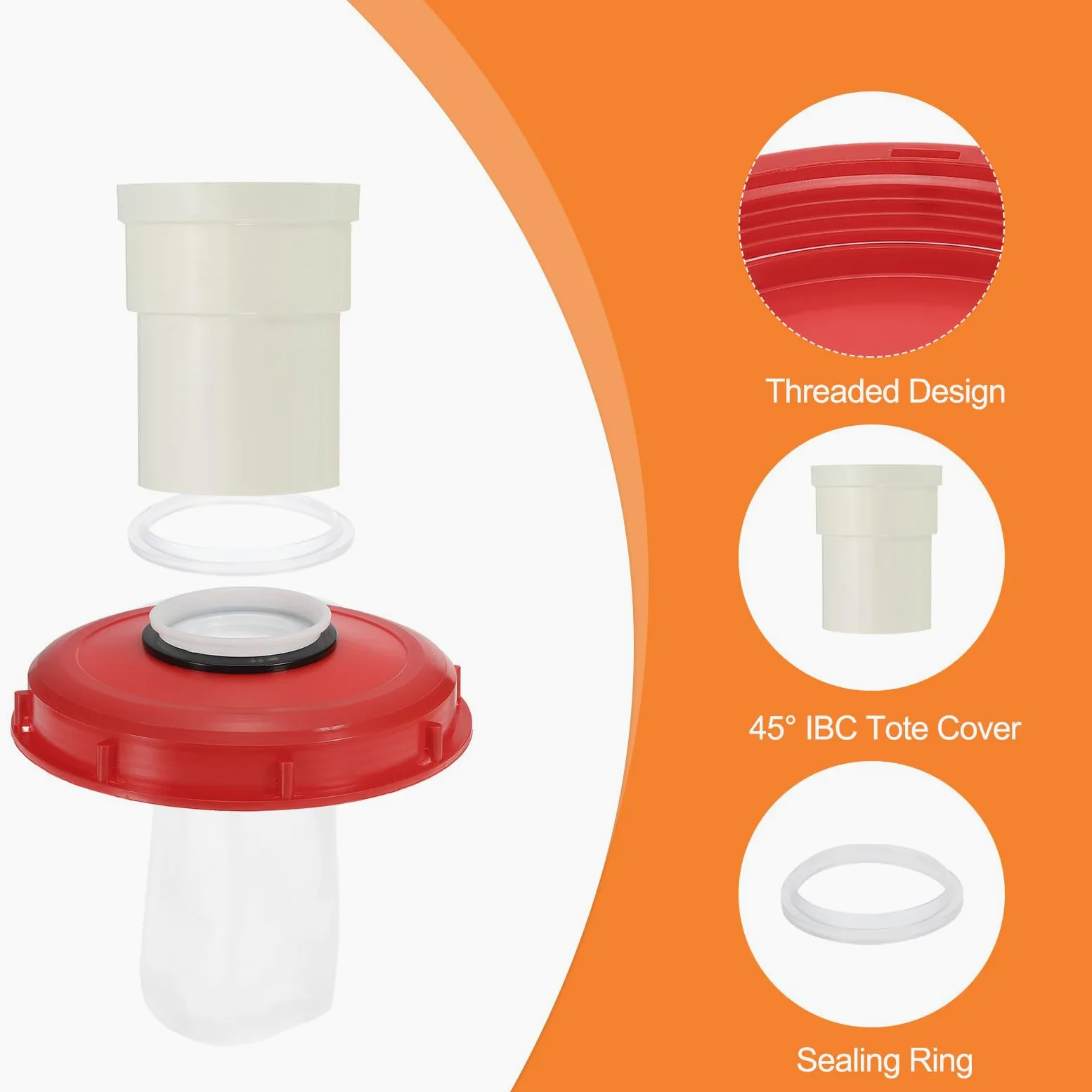 QUARKZMAN 245mm Tapa de Filtro de IBC, Adaptador de Manguera Recta de Tote de Plástico IBC de 1000L para Contenedor de Tanque de Agua de Lluvia para Tanques de Agua de 275gal, Rojo/Blanco
