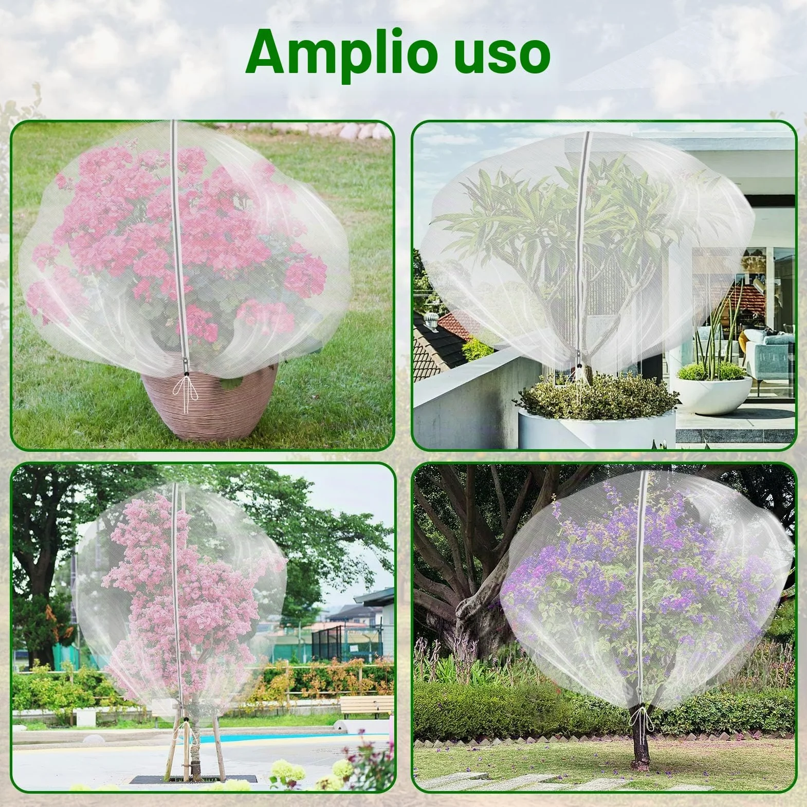 Bolsas de Red de jardín Mallas para arboles frutales 2 Pieza Malla plastico Jardin con Cremallera y cordón Red para Plantas Vegetal (3m×4m, Blanco)